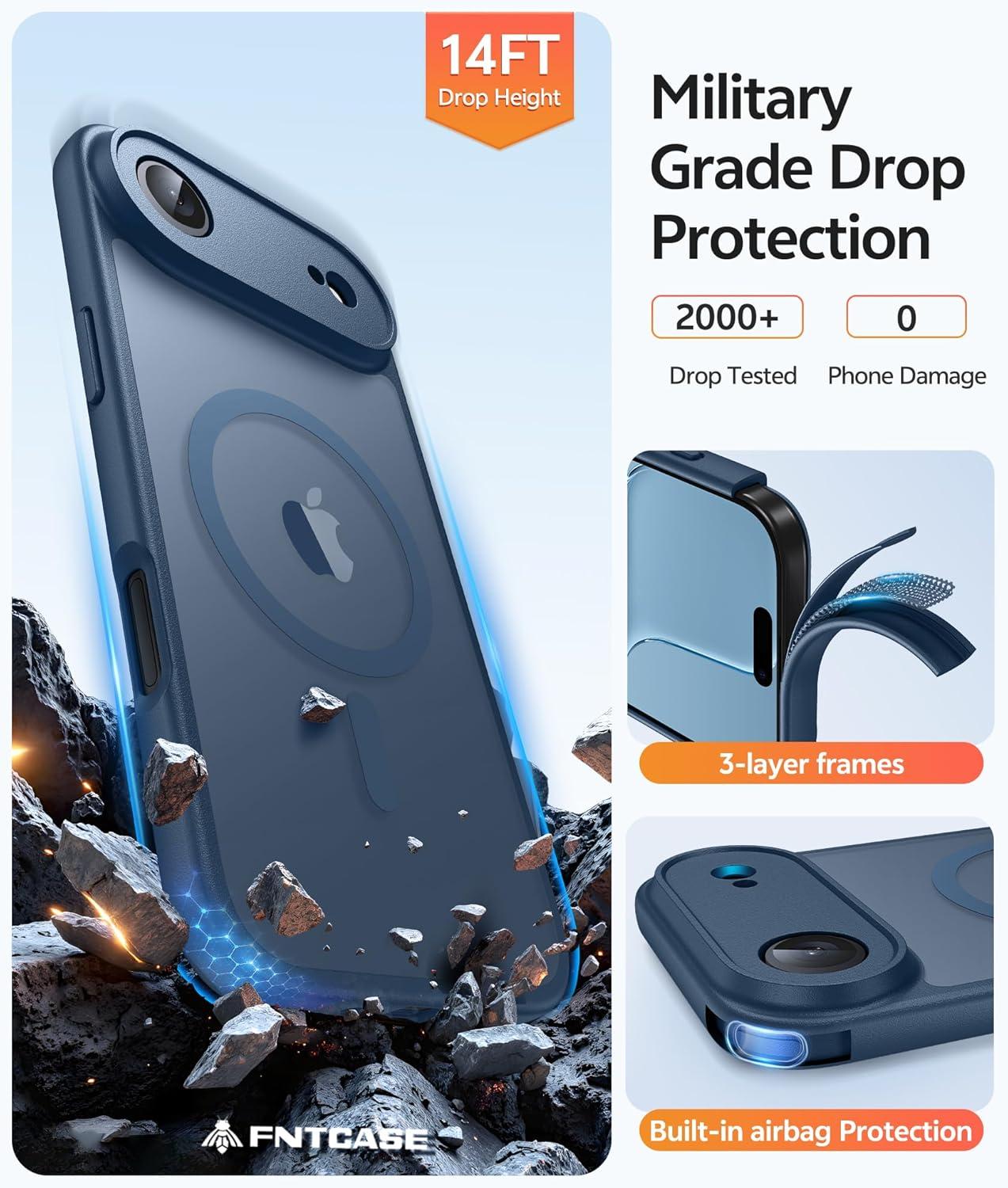 imageFNTCASE for iPhone 17 Case Compatible with Magsafe Translucent Matte Cases with Full Camera Protection Screen Protector Military Grade Shockproof Protective Phone Cover Light PurpleBlue