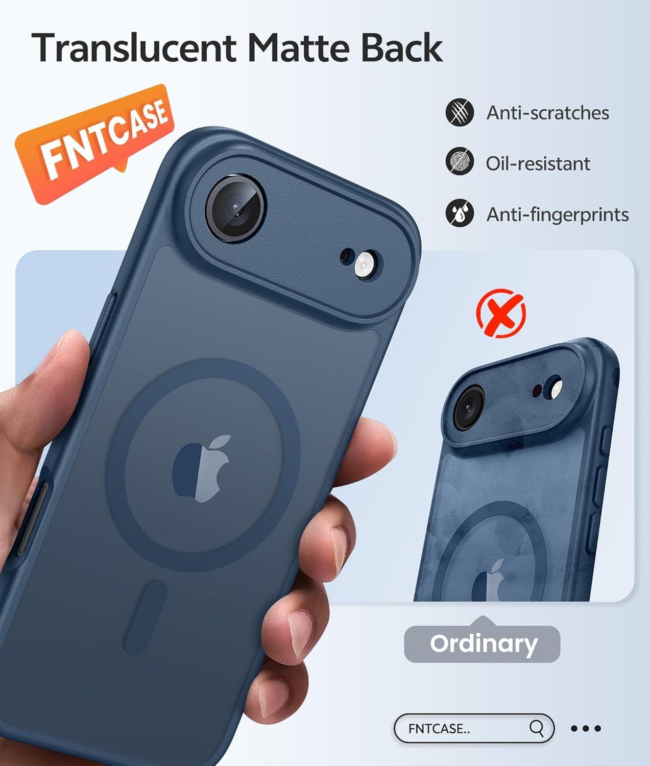 imageFNTCASE for iPhone 17 Case Compatible with Magsafe Translucent Matte Cases with Full Camera Protection Screen Protector Military Grade Shockproof Protective Phone Cover Light PurpleBlue