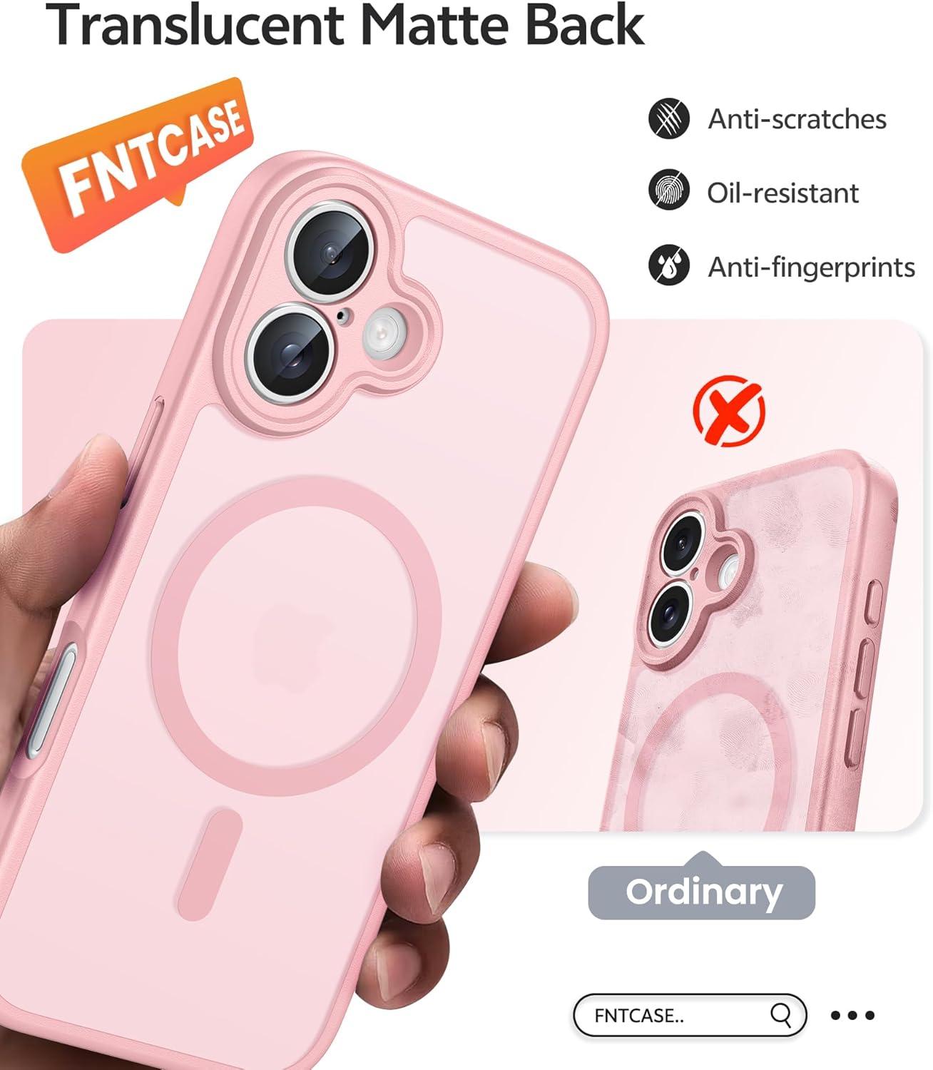 imageFNTCASE for iPhone 17 Case Compatible with Magsafe Translucent Matte Cases with Full Camera Protection Screen Protector Military Grade Shockproof Protective Phone Cover Light PurpleLight Pink
