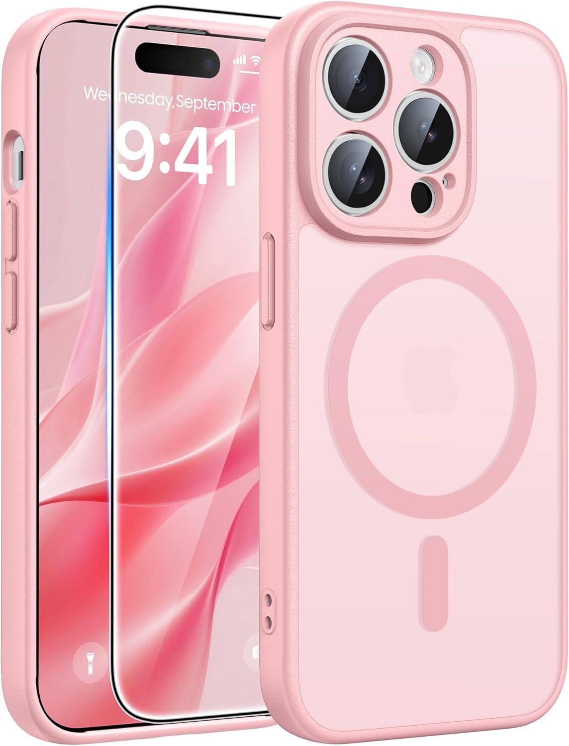 imageFNTCASE for iPhone 17 Case Compatible with Magsafe Translucent Matte Cases with Full Camera Protection Screen Protector Military Grade Shockproof Protective Phone Cover Light PurpleLight Pink
