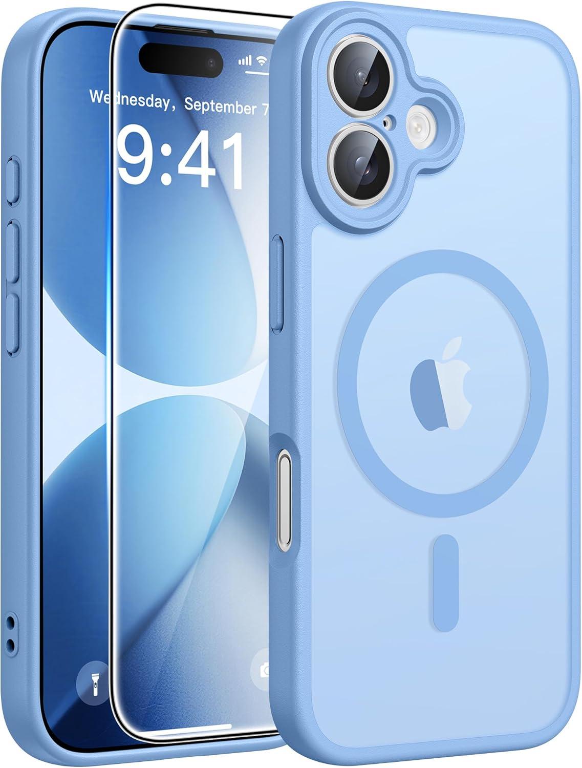 imageFNTCASE for iPhone 17 Case Compatible with Magsafe Translucent Matte Cases with Full Camera Protection Screen Protector Military Grade Shockproof Protective Phone Cover Light PurpleLight Blue