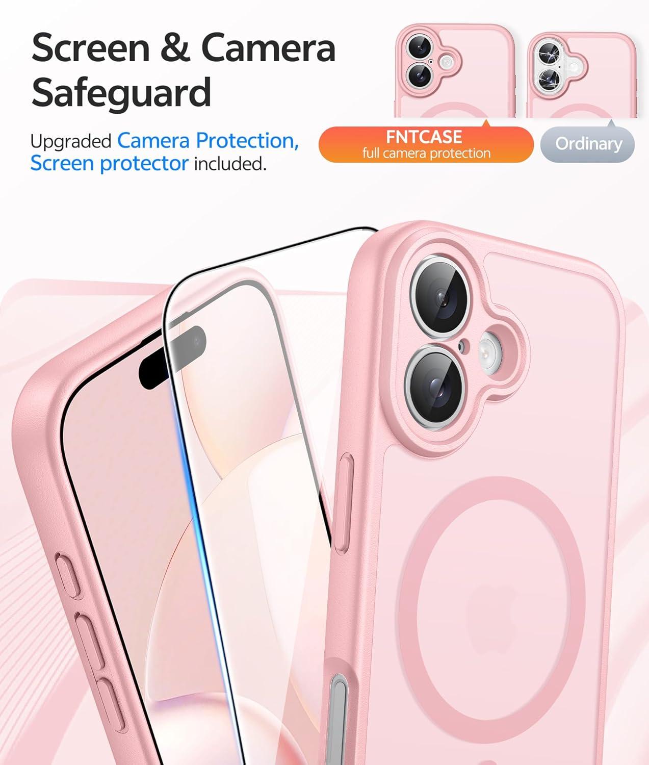 imageFNTCASE for iPhone 17 Case Compatible with Magsafe Translucent Matte Cases with Full Camera Protection Screen Protector Military Grade Shockproof Protective Phone Cover Light PurpleLight Pink