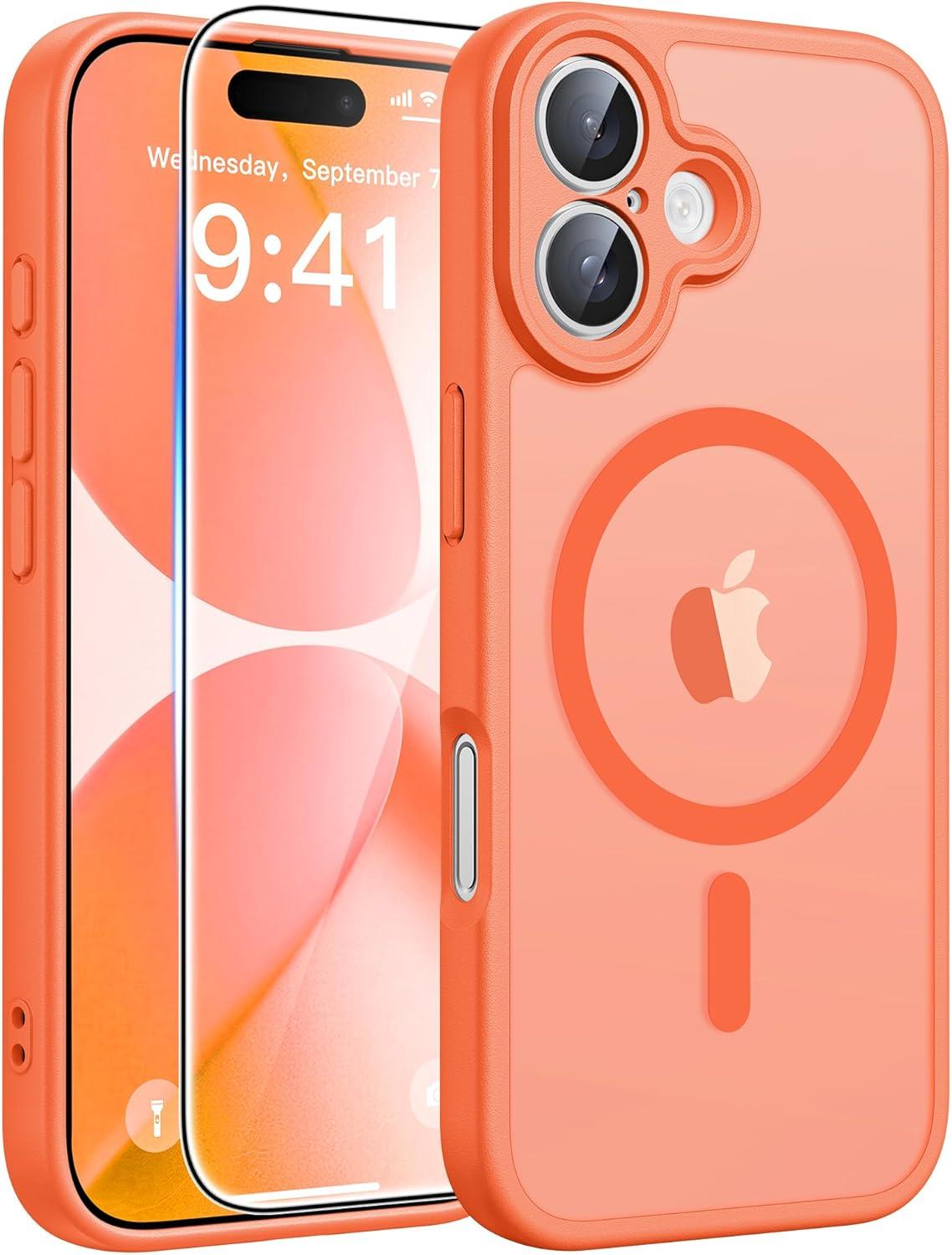 imageFNTCASE for iPhone 17 Case Compatible with Magsafe Translucent Matte Cases with Full Camera Protection Screen Protector Military Grade Shockproof Protective Phone Cover Light PurpleOrange