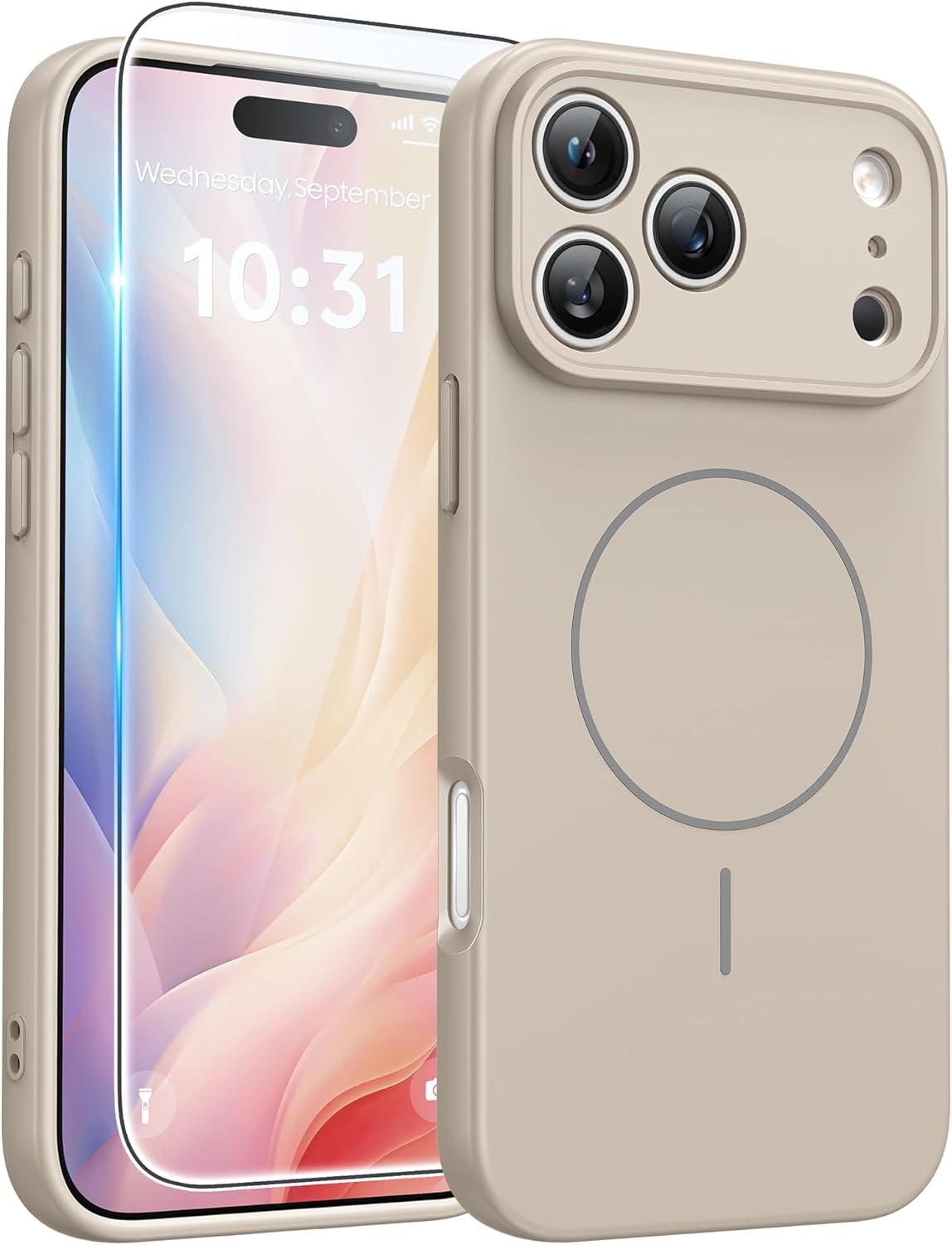 imageFNTCASE for iPhone 17 Case Compatible with Magsafe Translucent Matte Cases with Full Camera Protection Screen Protector Military Grade Shockproof Protective Phone Cover Light PurpleFull White