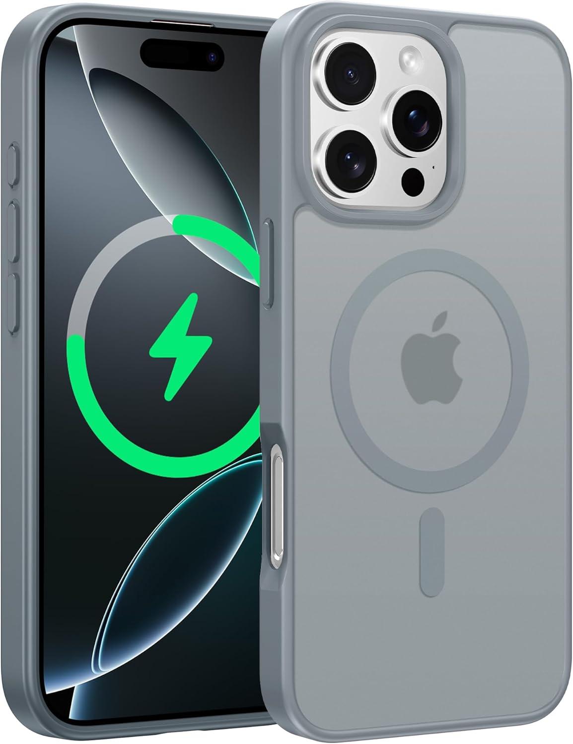 imageFNTCASE for iPhone 17 Case Compatible with Magsafe Translucent Matte Cases with Full Camera Protection Screen Protector Military Grade Shockproof Protective Phone Cover Light PurpleGray