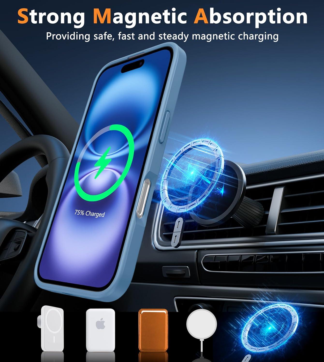 imageFNTCASE for iPhone 17 Case Compatible with Magsafe Translucent Matte Cases with Full Camera Protection Screen Protector Military Grade Shockproof Protective Phone Cover Light PurpleLight Blue