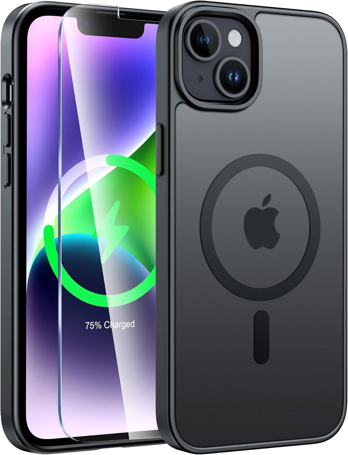 imageFNTCASE for iPhone 17 Case Compatible with Magsafe Translucent Matte Cases with Full Camera Protection Screen Protector Military Grade Shockproof Protective Phone Cover Light PurpleBlack