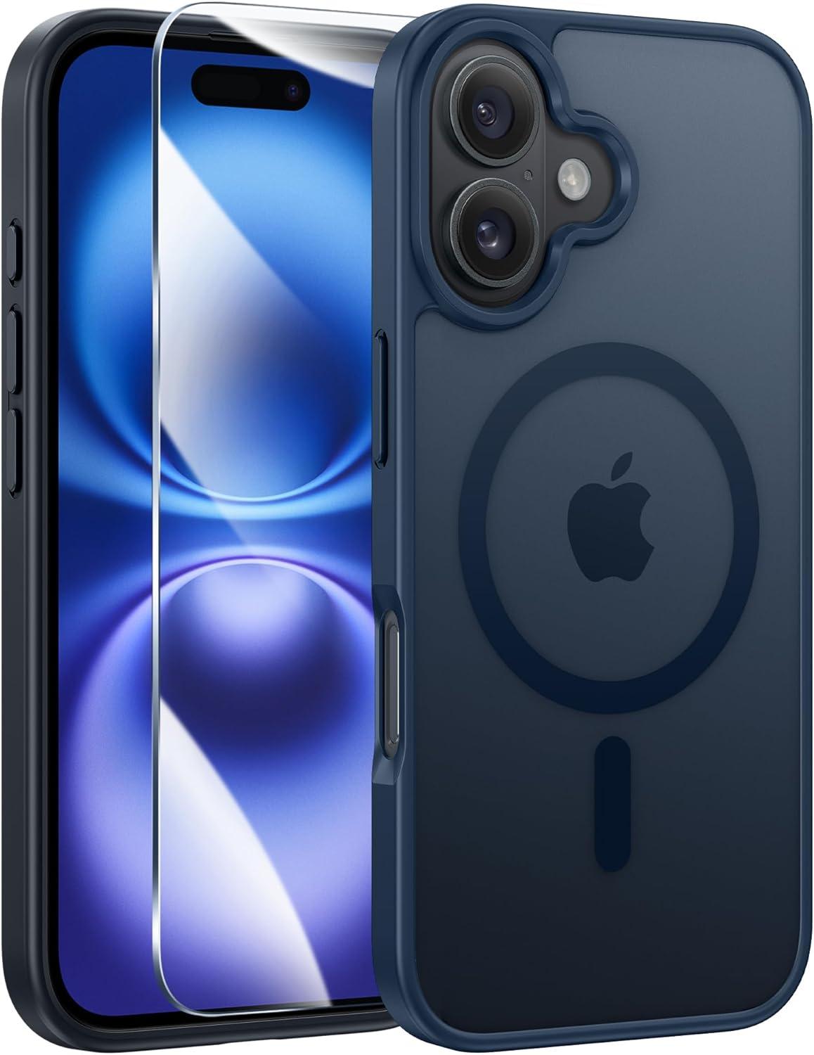imageFNTCASE for iPhone 17 Case Compatible with Magsafe Translucent Matte Cases with Full Camera Protection Screen Protector Military Grade Shockproof Protective Phone Cover Light PurpleBlue