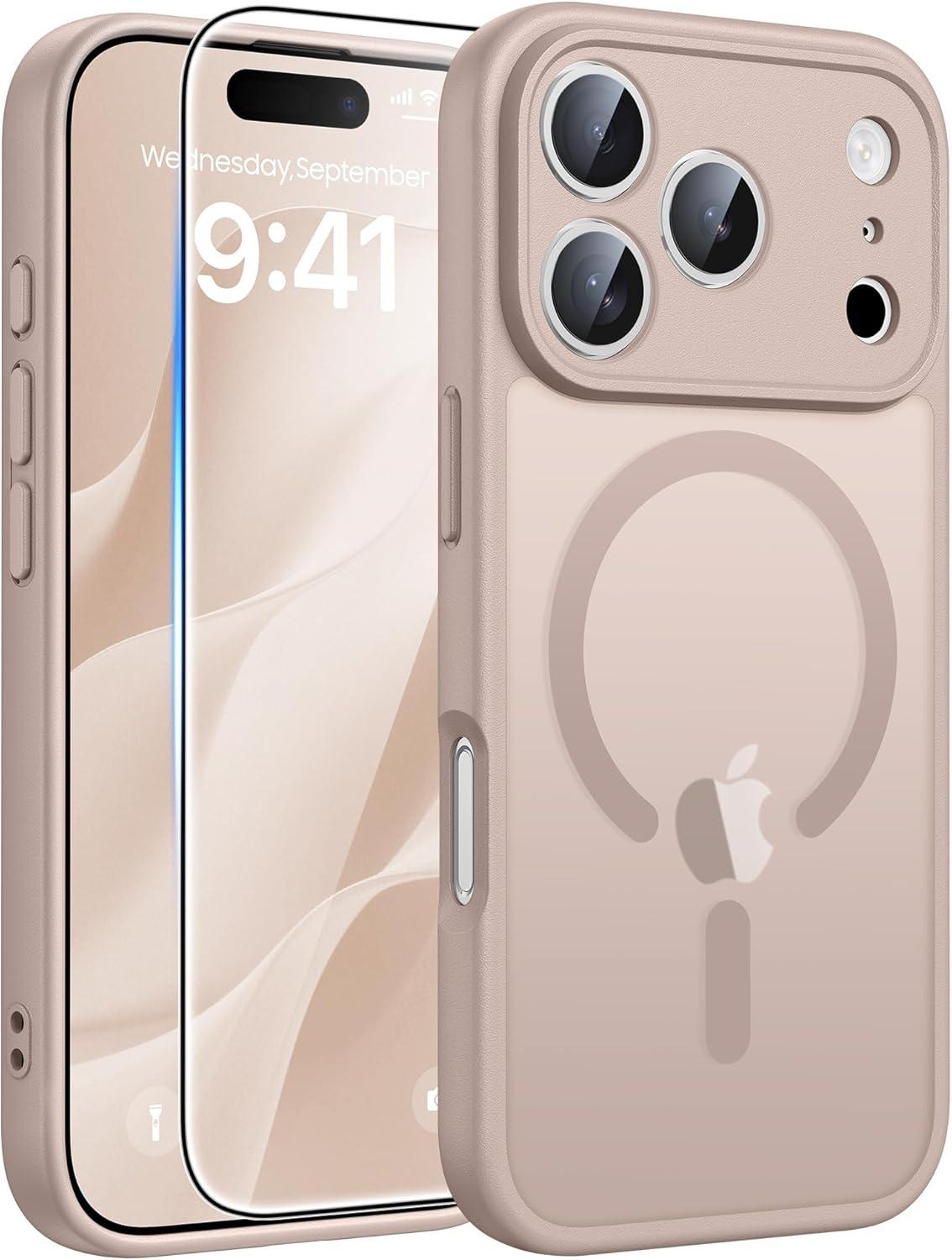 imageFNTCASE for iPhone 17 Case Compatible with Magsafe Translucent Matte Cases with Full Camera Protection Screen Protector Military Grade Shockproof Protective Phone Cover Light PurpleDesert Gold