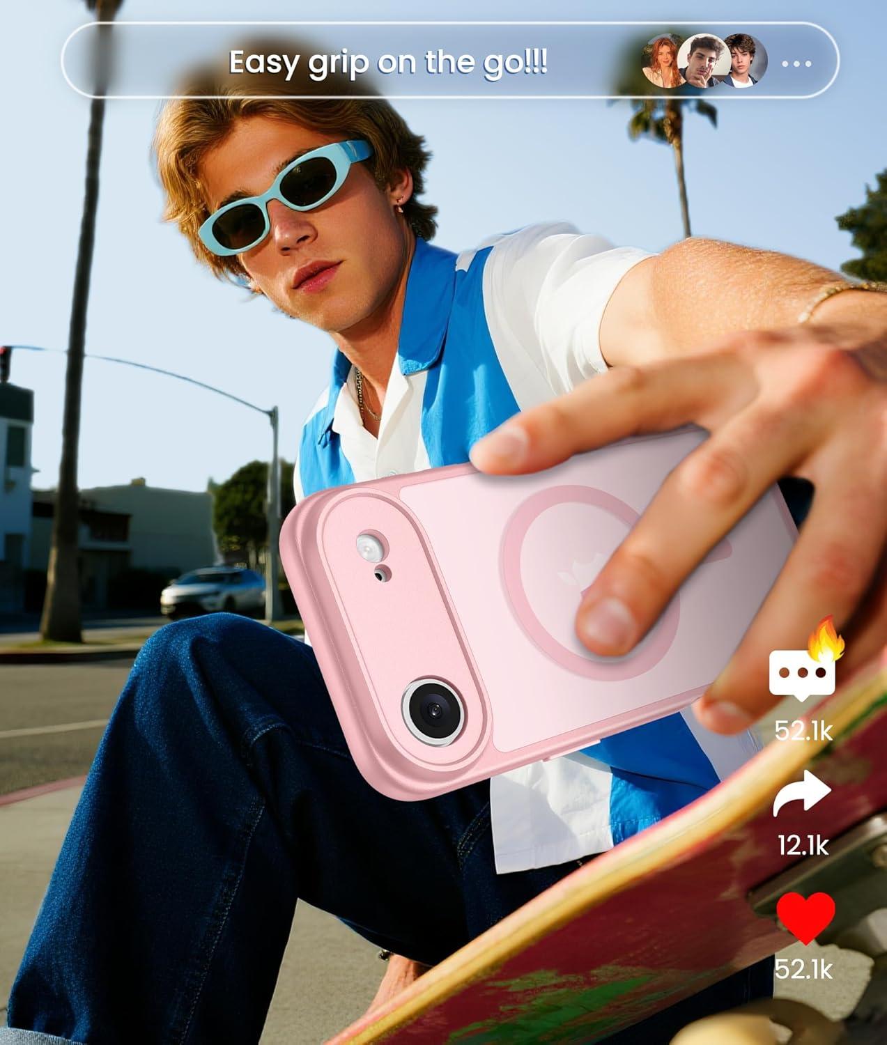 imageFNTCASE for iPhone 17 Case Compatible with Magsafe Translucent Matte Cases with Full Camera Protection Screen Protector Military Grade Shockproof Protective Phone Cover Light PurpleLight Pink