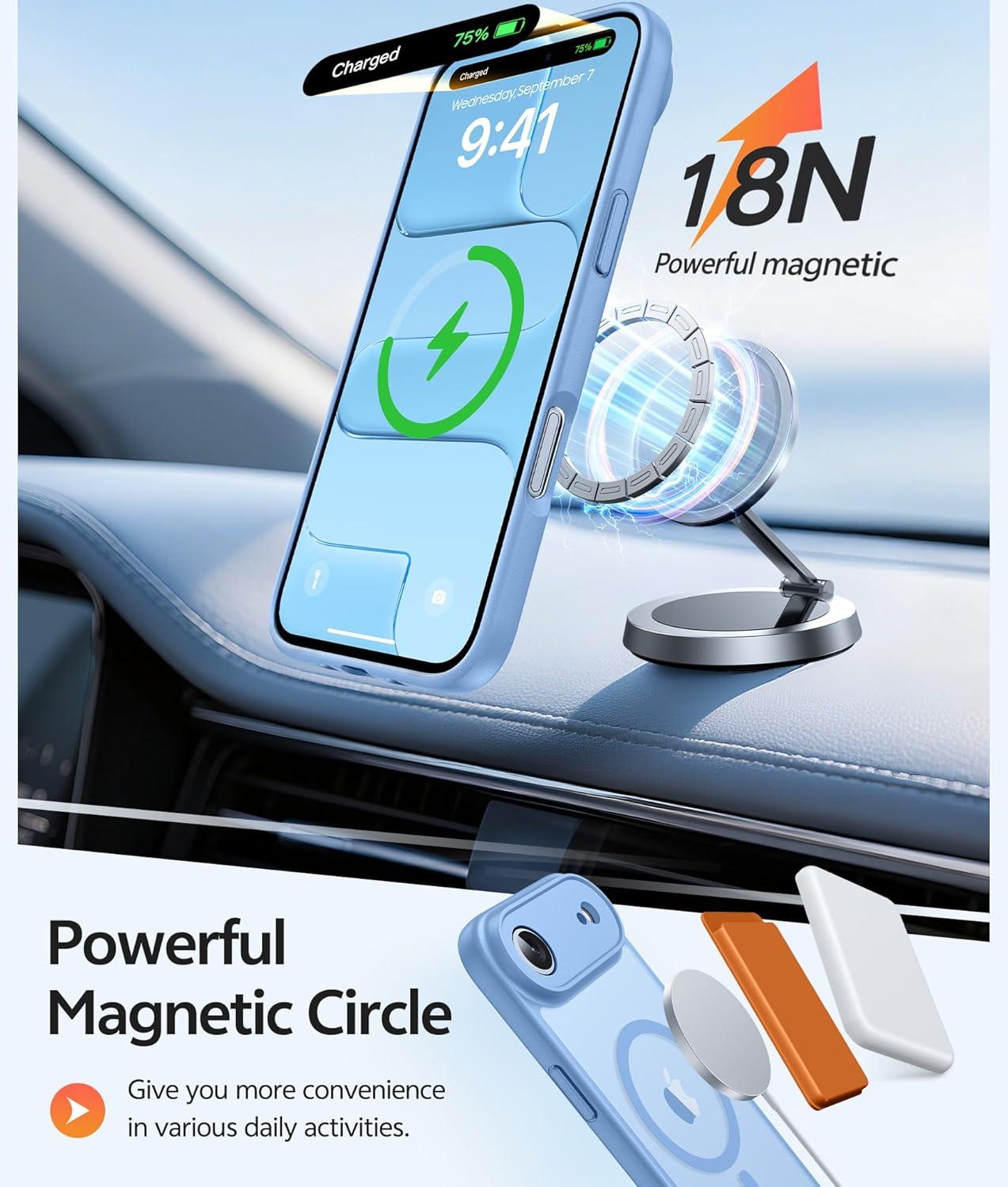 imageFNTCASE for iPhone 17 Case Compatible with Magsafe Translucent Matte Cases with Full Camera Protection Screen Protector Military Grade Shockproof Protective Phone Cover Light PurpleLight Blue