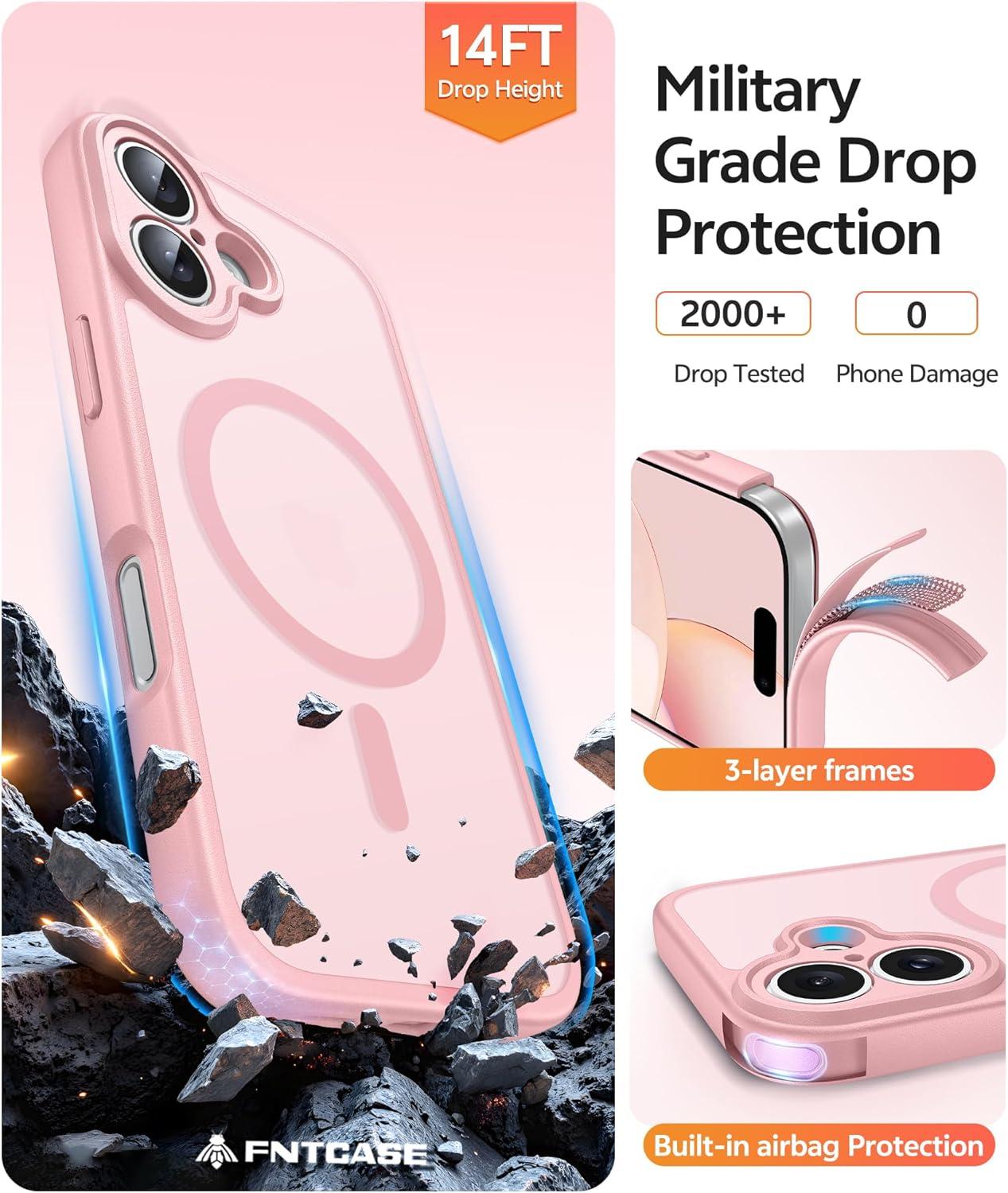 imageFNTCASE for iPhone 17 Case Compatible with Magsafe Translucent Matte Cases with Full Camera Protection Screen Protector Military Grade Shockproof Protective Phone Cover Light PurpleLight Pink