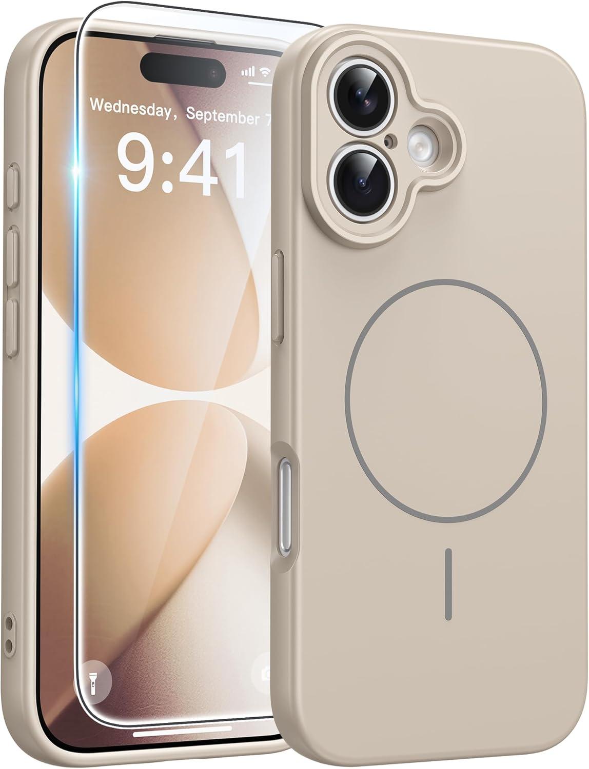 imageFNTCASE for iPhone 17 Case Compatible with Magsafe Translucent Matte Cases with Full Camera Protection Screen Protector Military Grade Shockproof Protective Phone Cover Light PurpleFull White