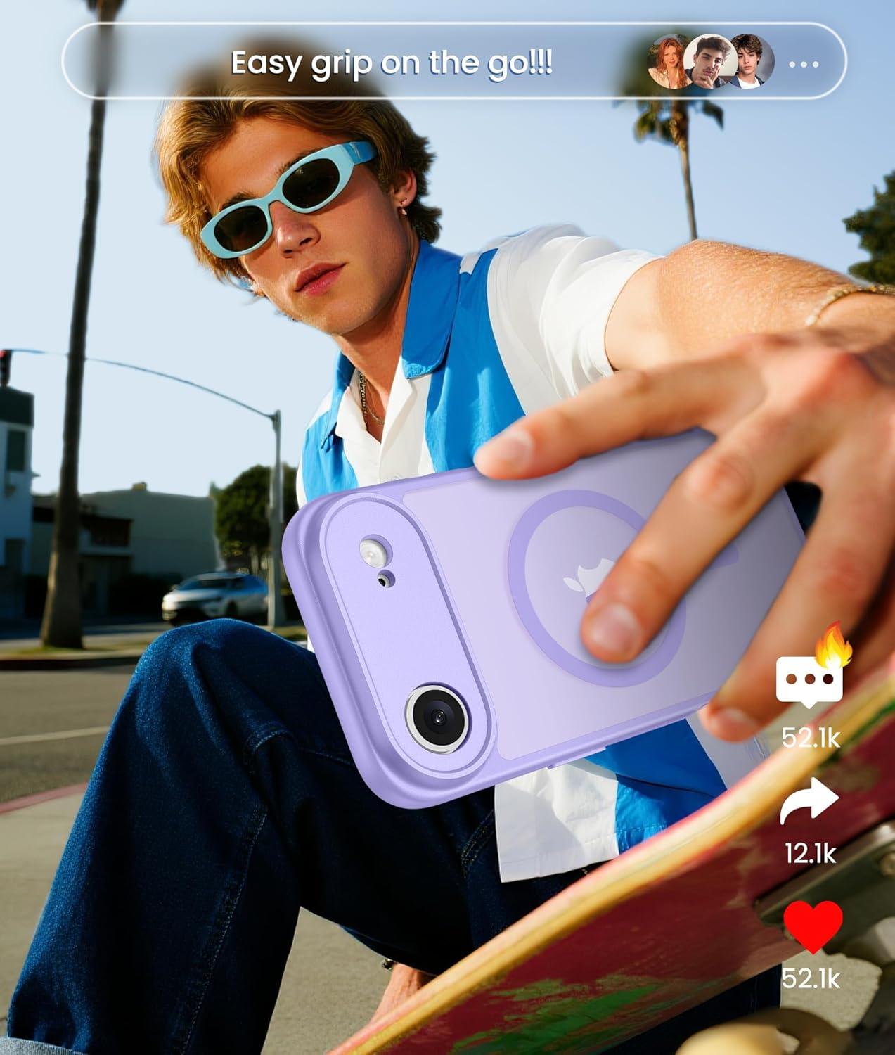 imageFNTCASE for iPhone 17 Case Compatible with Magsafe Translucent Matte Cases with Full Camera Protection Screen Protector Military Grade Shockproof Protective Phone Cover Light PurpleLight Purple