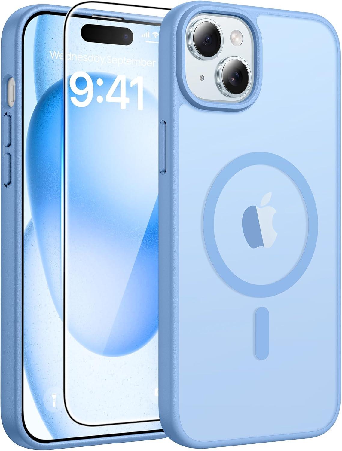 imageFNTCASE for iPhone 17 Case Compatible with Magsafe Translucent Matte Cases with Full Camera Protection Screen Protector Military Grade Shockproof Protective Phone Cover Light PurpleLight Blue