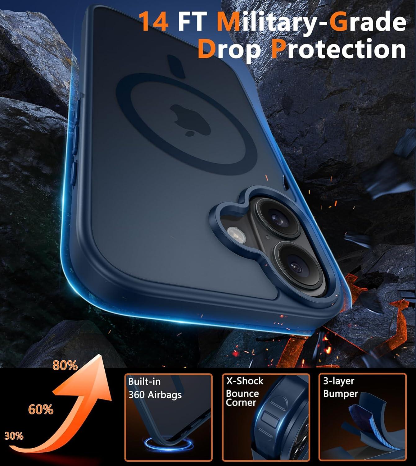 imageFNTCASE for iPhone 17 Case Compatible with Magsafe Translucent Matte Cases with Full Camera Protection Screen Protector Military Grade Shockproof Protective Phone Cover Light PurpleBlue