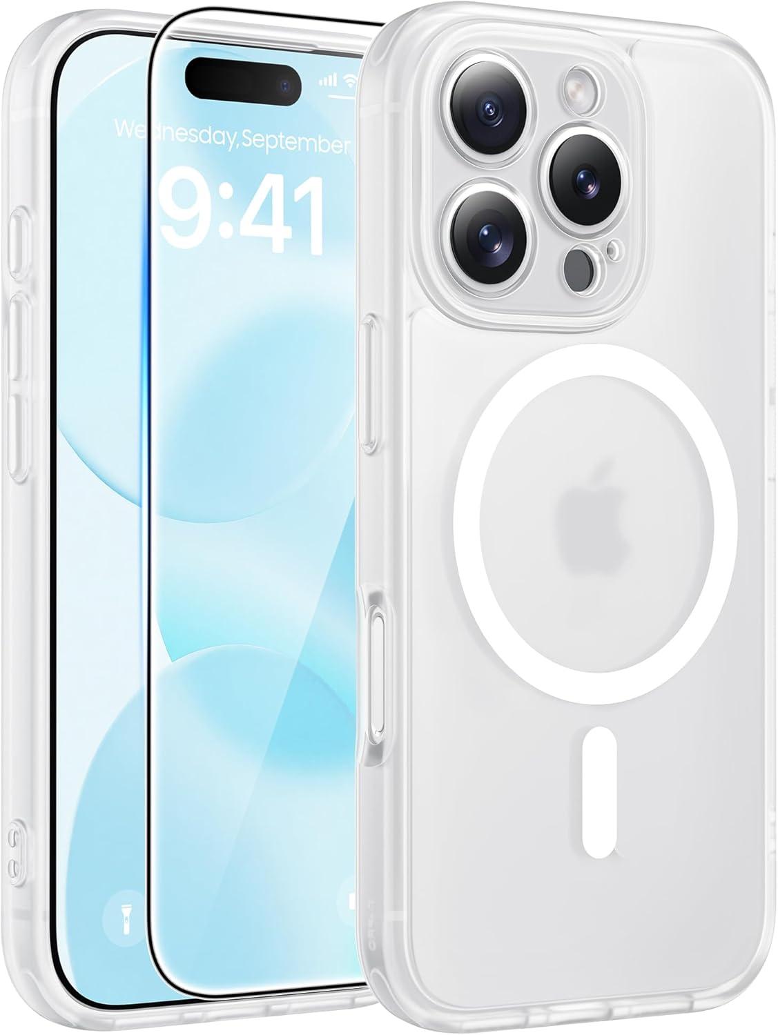 imageFNTCASE for iPhone 17 Case Compatible with Magsafe Translucent Matte Cases with Full Camera Protection Screen Protector Military Grade Shockproof Protective Phone Cover Light PurpleWhite