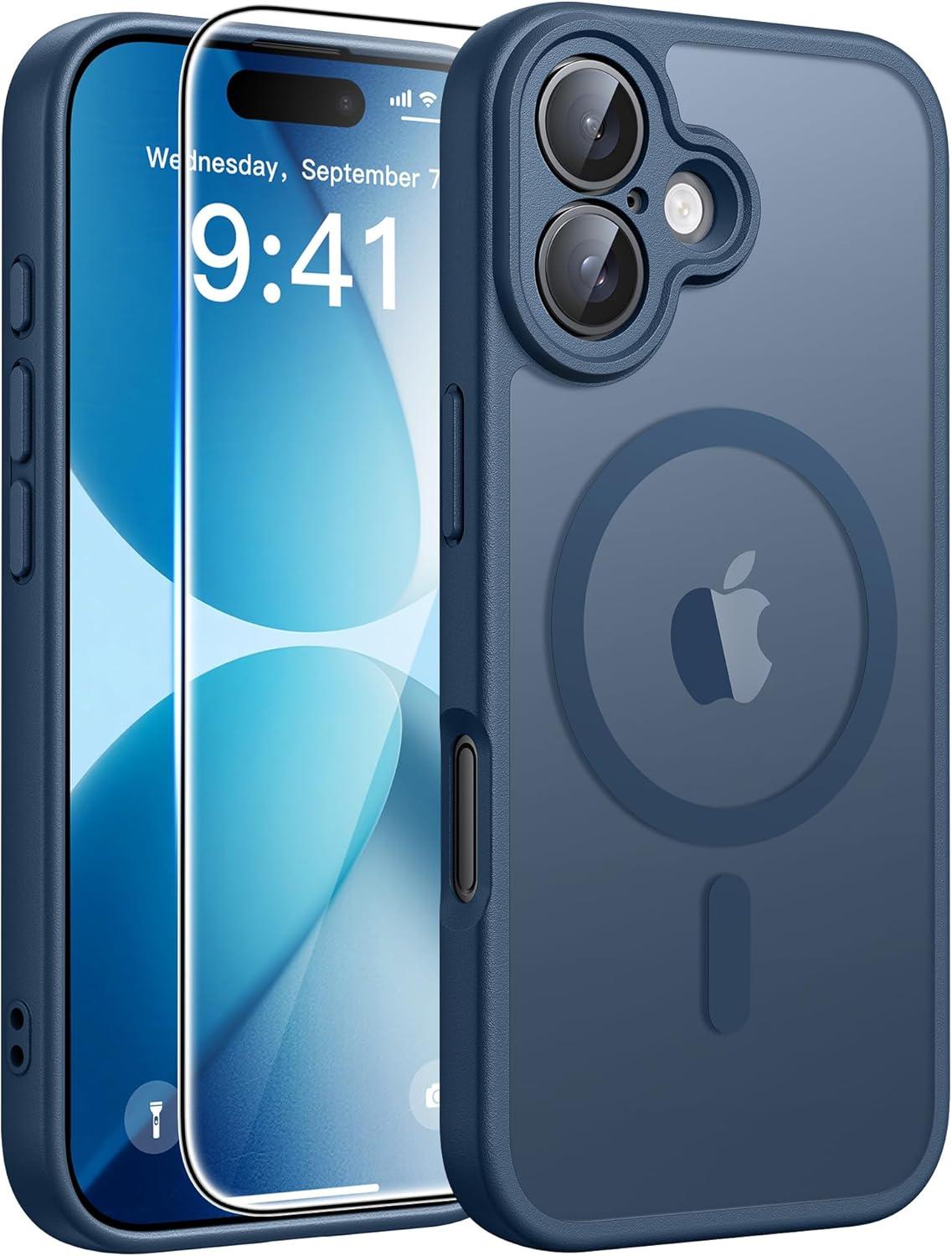 imageFNTCASE for iPhone 17 Case Compatible with Magsafe Translucent Matte Cases with Full Camera Protection Screen Protector Military Grade Shockproof Protective Phone Cover Light PurpleBlue