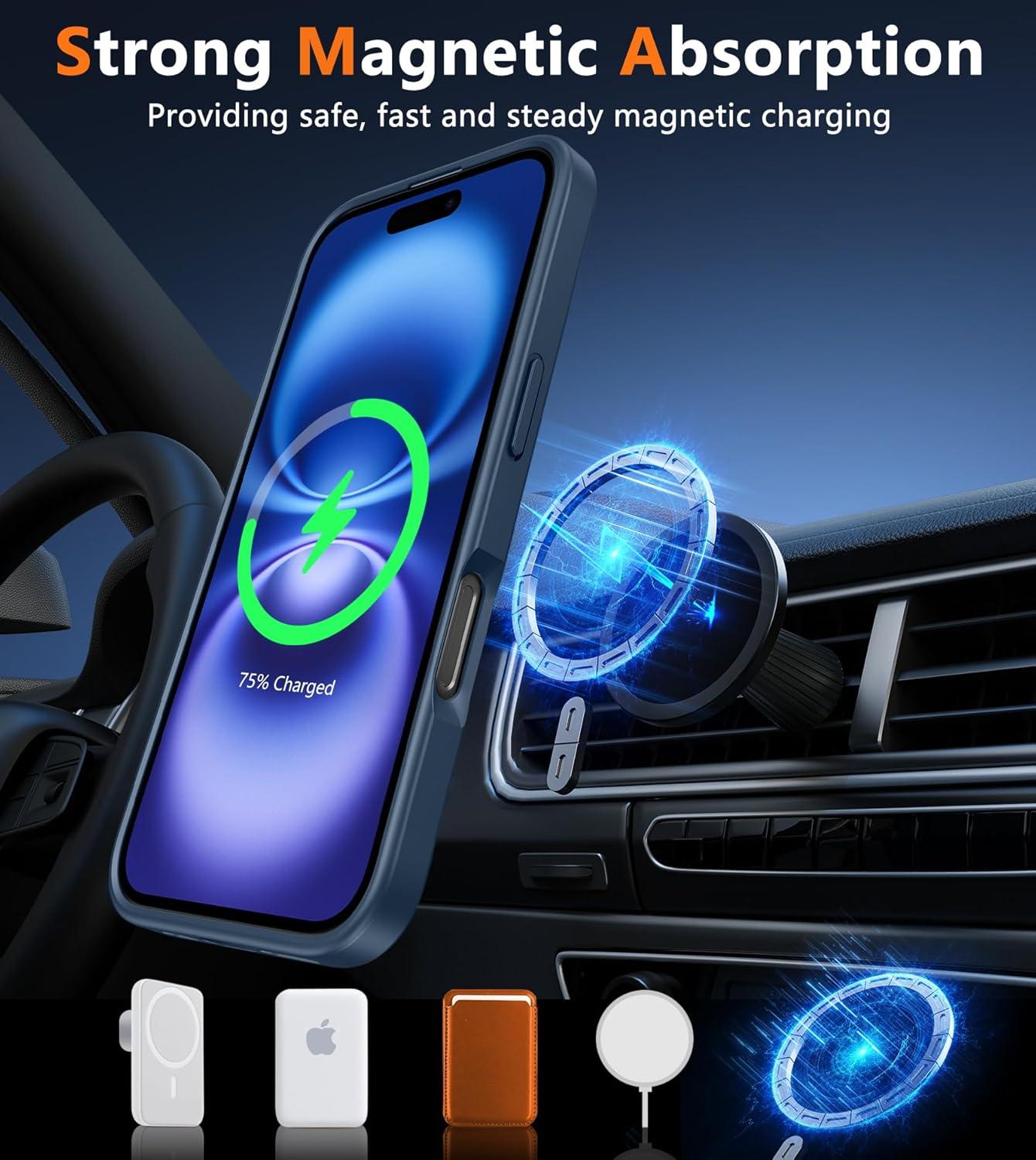 imageFNTCASE for iPhone 17 Case Compatible with Magsafe Translucent Matte Cases with Full Camera Protection Screen Protector Military Grade Shockproof Protective Phone Cover Light PurpleBlue