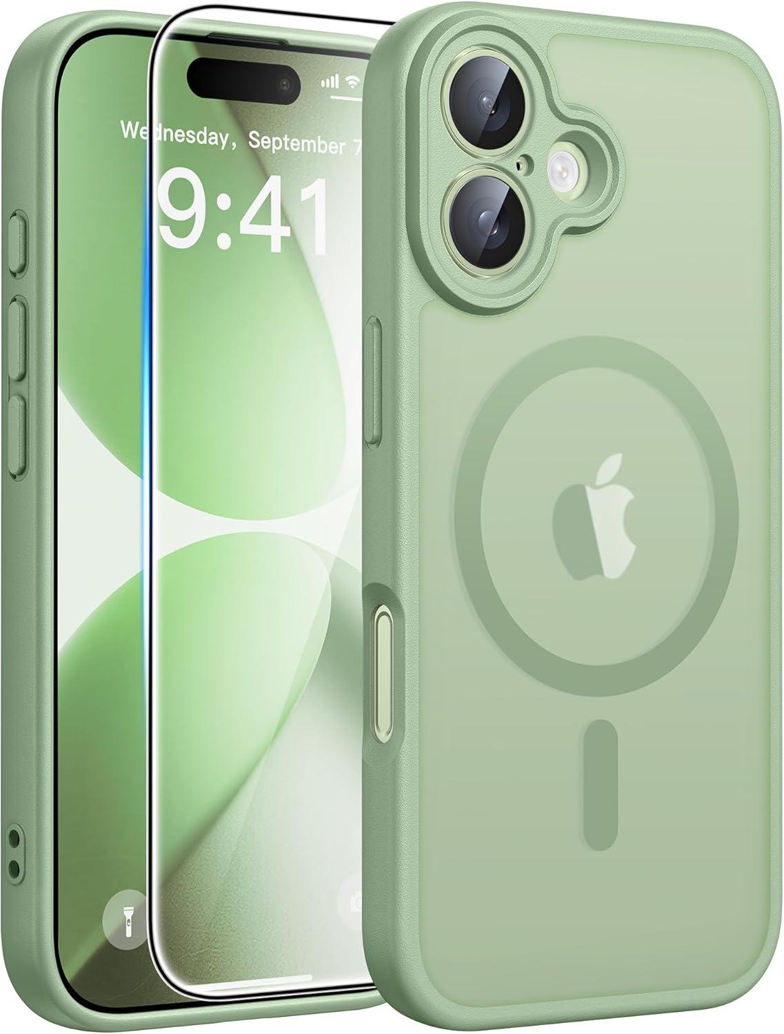 imageFNTCASE for iPhone 17 Case Compatible with Magsafe Translucent Matte Cases with Full Camera Protection Screen Protector Military Grade Shockproof Protective Phone Cover Light PurpleLight Moss