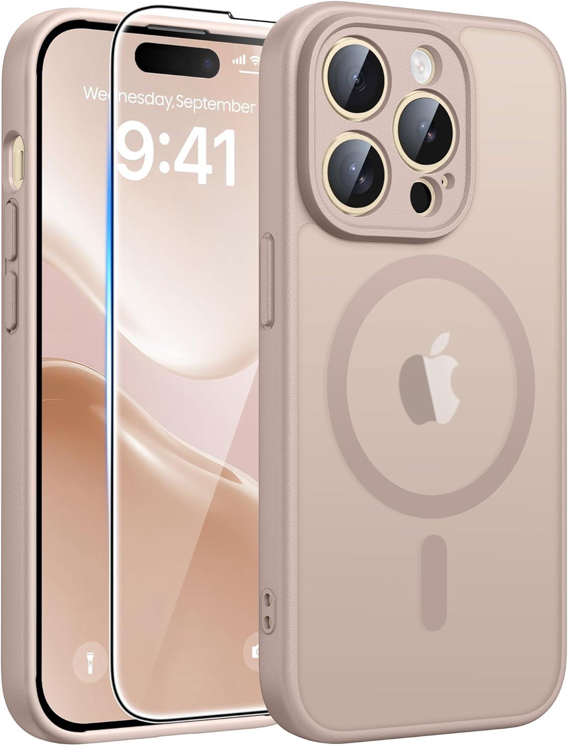 imageFNTCASE for iPhone 17 Case Compatible with Magsafe Translucent Matte Cases with Full Camera Protection Screen Protector Military Grade Shockproof Protective Phone Cover Light PurpleDesert Gold