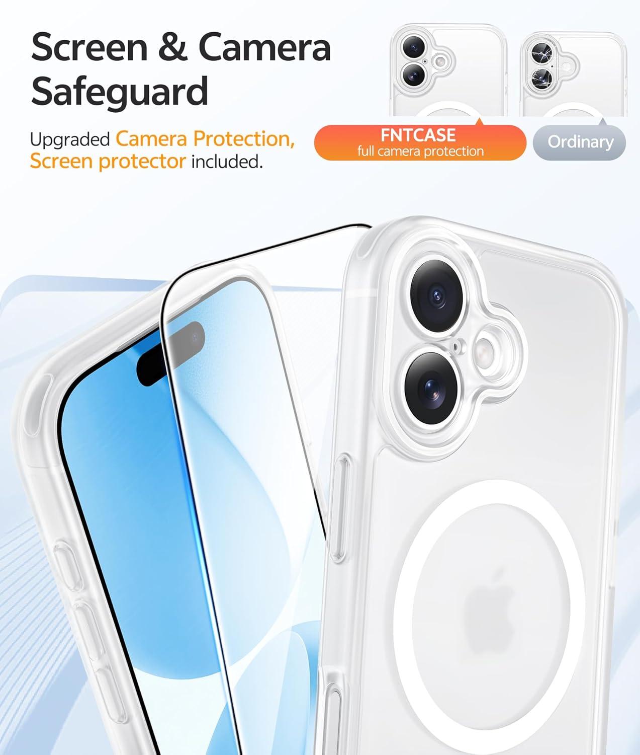 imageFNTCASE for iPhone 17 Case Compatible with Magsafe Translucent Matte Cases with Full Camera Protection Screen Protector Military Grade Shockproof Protective Phone Cover Light PurpleWhite