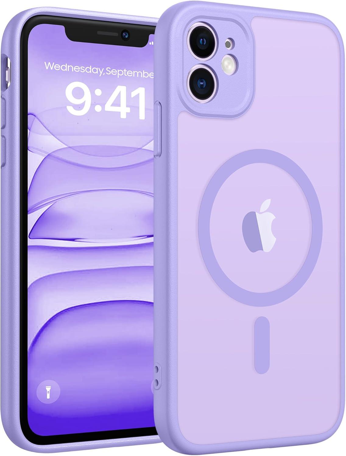 imageFNTCASE for iPhone 17 Case Compatible with Magsafe Translucent Matte Cases with Full Camera Protection Screen Protector Military Grade Shockproof Protective Phone Cover Light PurpleLight Purple