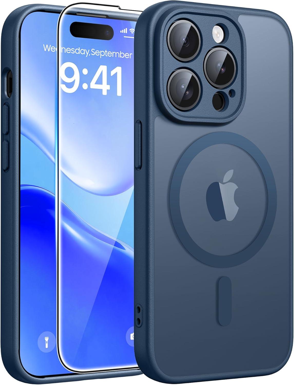 imageFNTCASE for iPhone 17 Case Compatible with Magsafe Translucent Matte Cases with Full Camera Protection Screen Protector Military Grade Shockproof Protective Phone Cover Light PurpleBlue