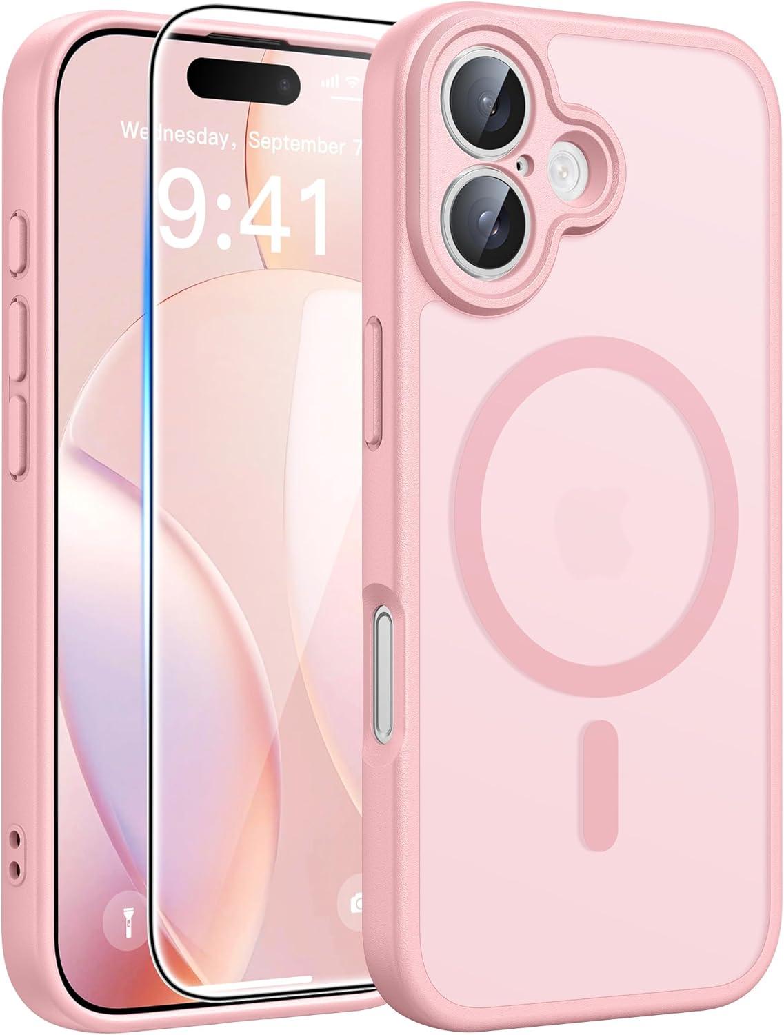 imageFNTCASE for iPhone 17 Case Compatible with Magsafe Translucent Matte Cases with Full Camera Protection Screen Protector Military Grade Shockproof Protective Phone Cover Light PurpleLight Pink