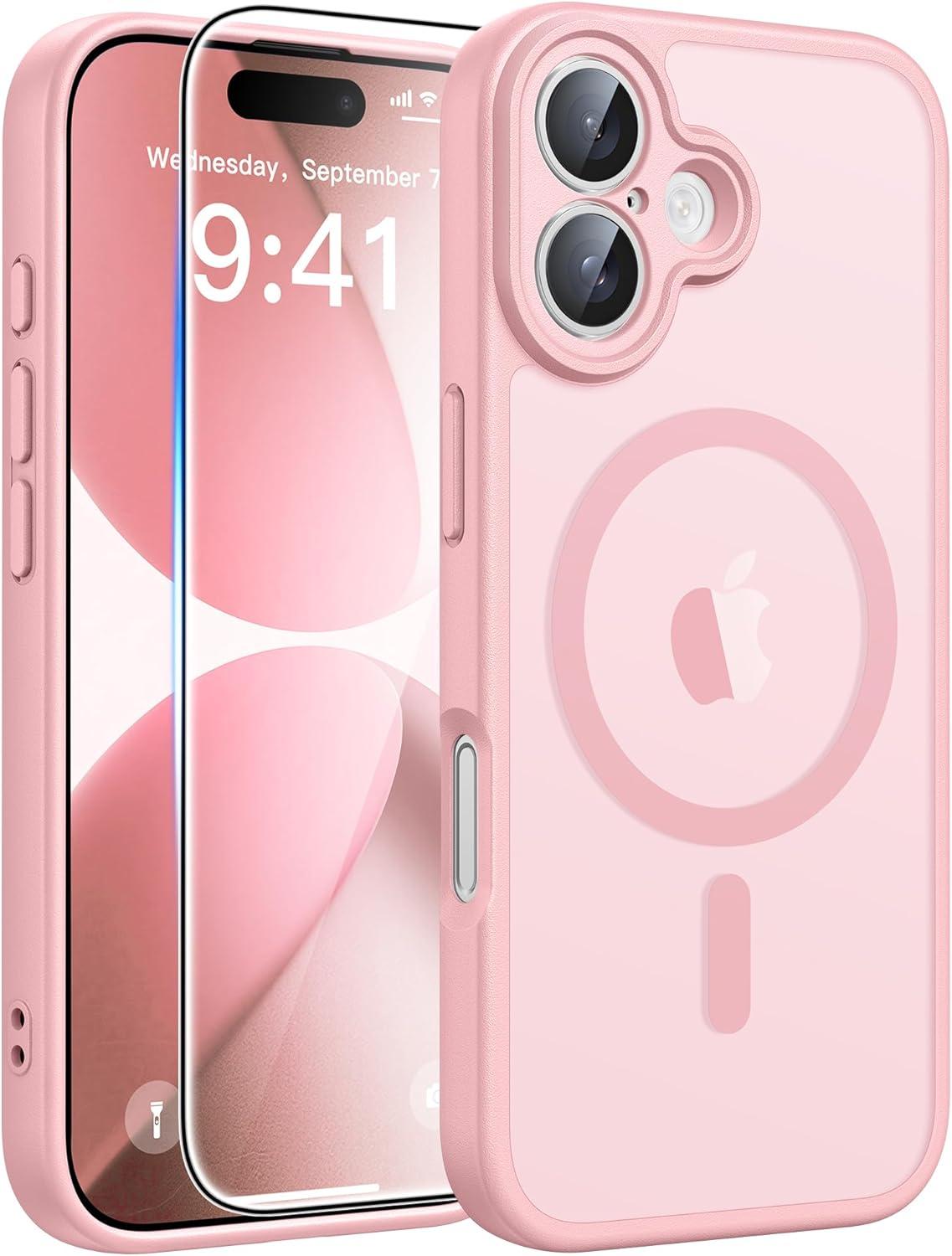 imageFNTCASE for iPhone 17 Case Compatible with Magsafe Translucent Matte Cases with Full Camera Protection Screen Protector Military Grade Shockproof Protective Phone Cover Light PurpleLight Pink