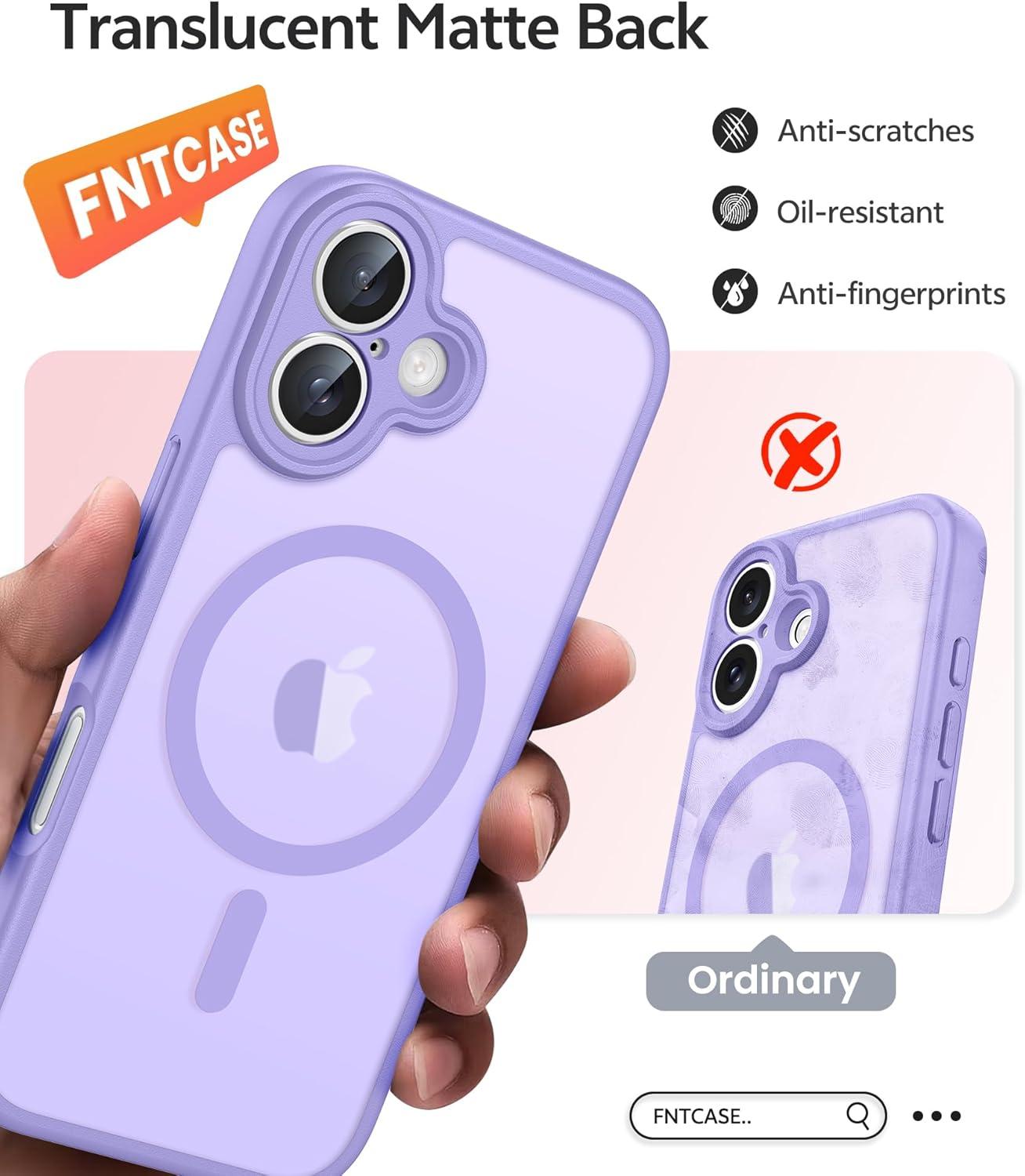 imageFNTCASE for iPhone 17 Case Compatible with Magsafe Translucent Matte Cases with Full Camera Protection Screen Protector Military Grade Shockproof Protective Phone Cover Light PurpleLight Purple