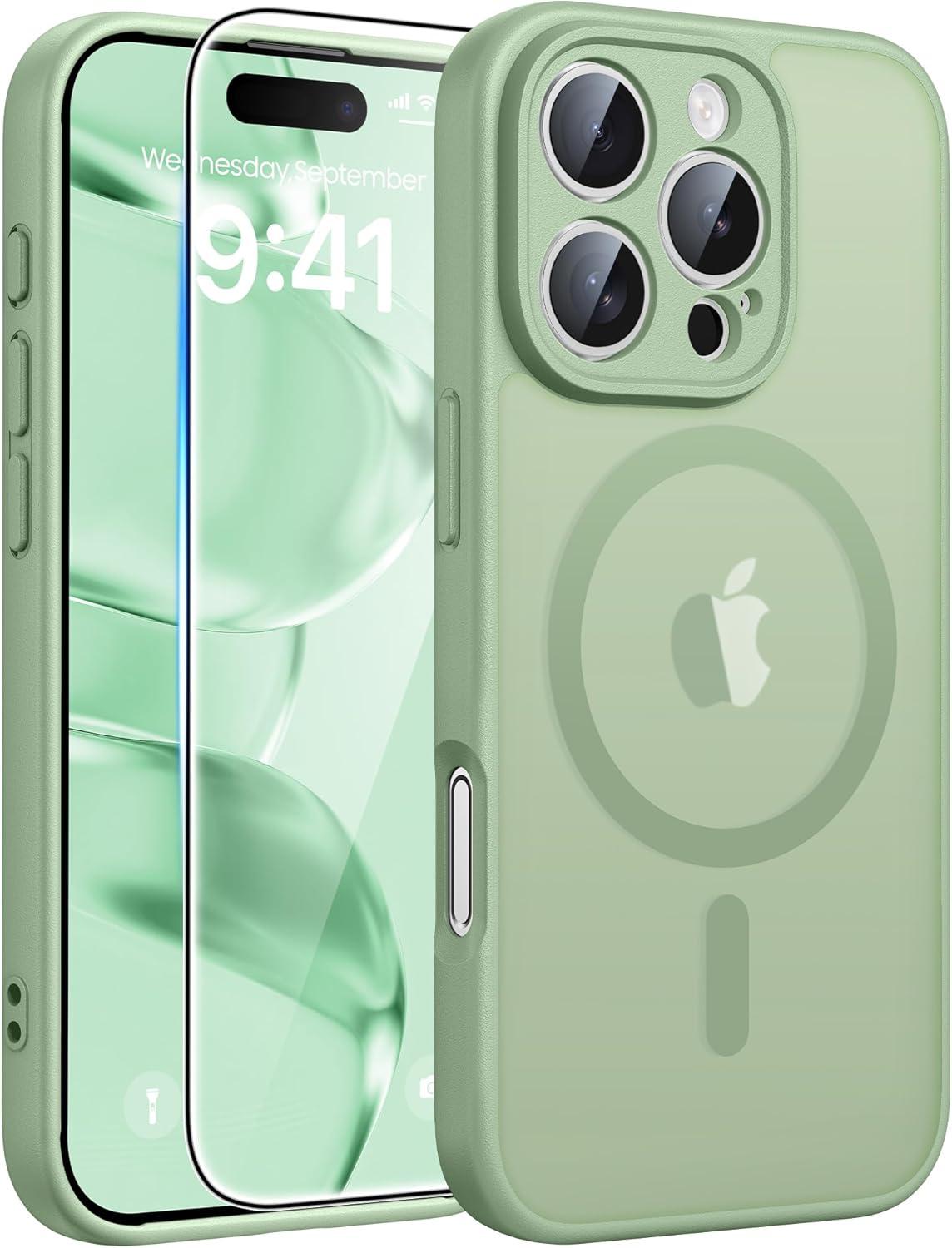 imageFNTCASE for iPhone 17 Case Compatible with Magsafe Translucent Matte Cases with Full Camera Protection Screen Protector Military Grade Shockproof Protective Phone Cover Light PurpleLight Moss