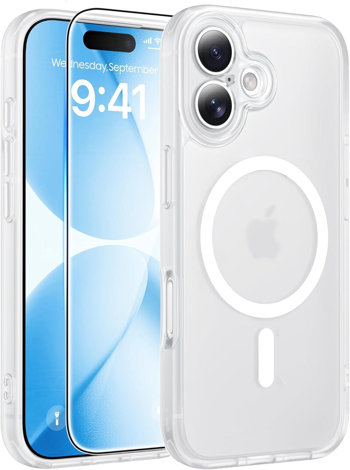 imageFNTCASE for iPhone 17 Case Compatible with Magsafe Translucent Matte Cases with Full Camera Protection Screen Protector Military Grade Shockproof Protective Phone Cover Light PurpleWhite