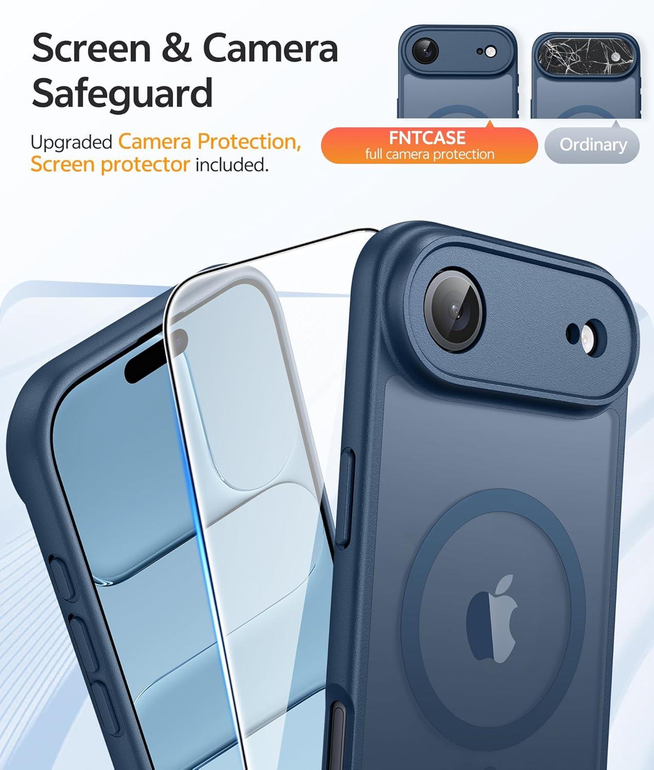 imageFNTCASE for iPhone 17 Case Compatible with Magsafe Translucent Matte Cases with Full Camera Protection Screen Protector Military Grade Shockproof Protective Phone Cover Light PurpleBlue