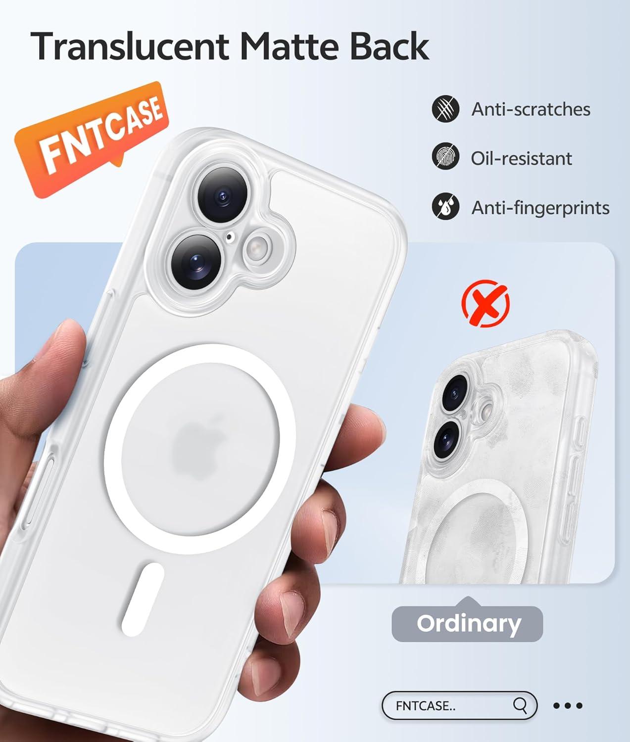imageFNTCASE for iPhone 17 Case Compatible with Magsafe Translucent Matte Cases with Full Camera Protection Screen Protector Military Grade Shockproof Protective Phone Cover Light PurpleWhite