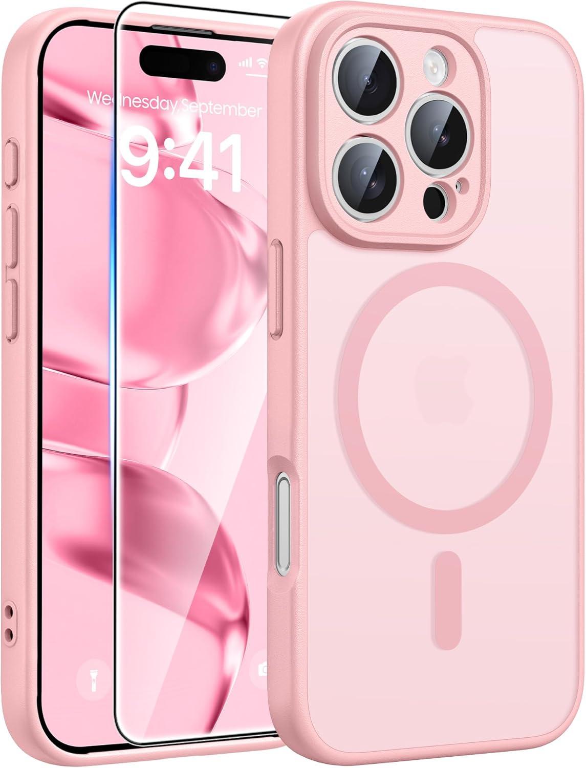imageFNTCASE for iPhone 17 Case Compatible with Magsafe Translucent Matte Cases with Full Camera Protection Screen Protector Military Grade Shockproof Protective Phone Cover Light PurpleLight Pink