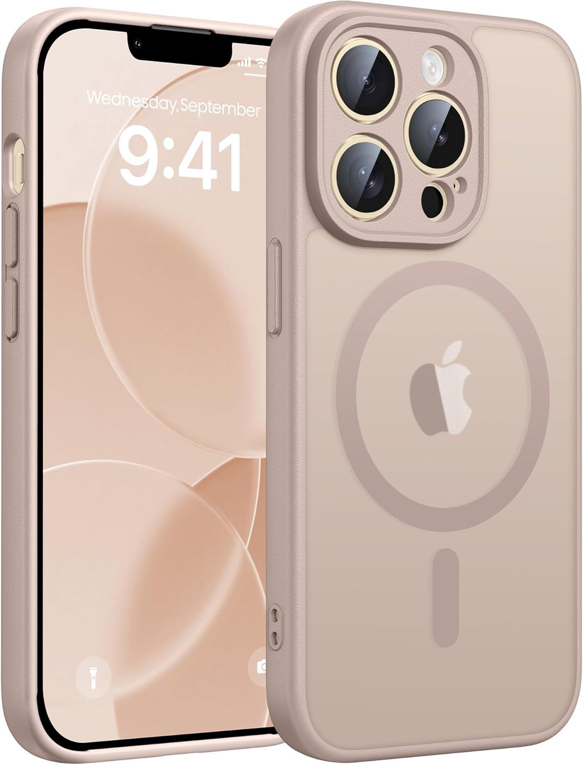 imageFNTCASE for iPhone 17 Case Compatible with Magsafe Translucent Matte Cases with Full Camera Protection Screen Protector Military Grade Shockproof Protective Phone Cover Light PurpleDesert Gold