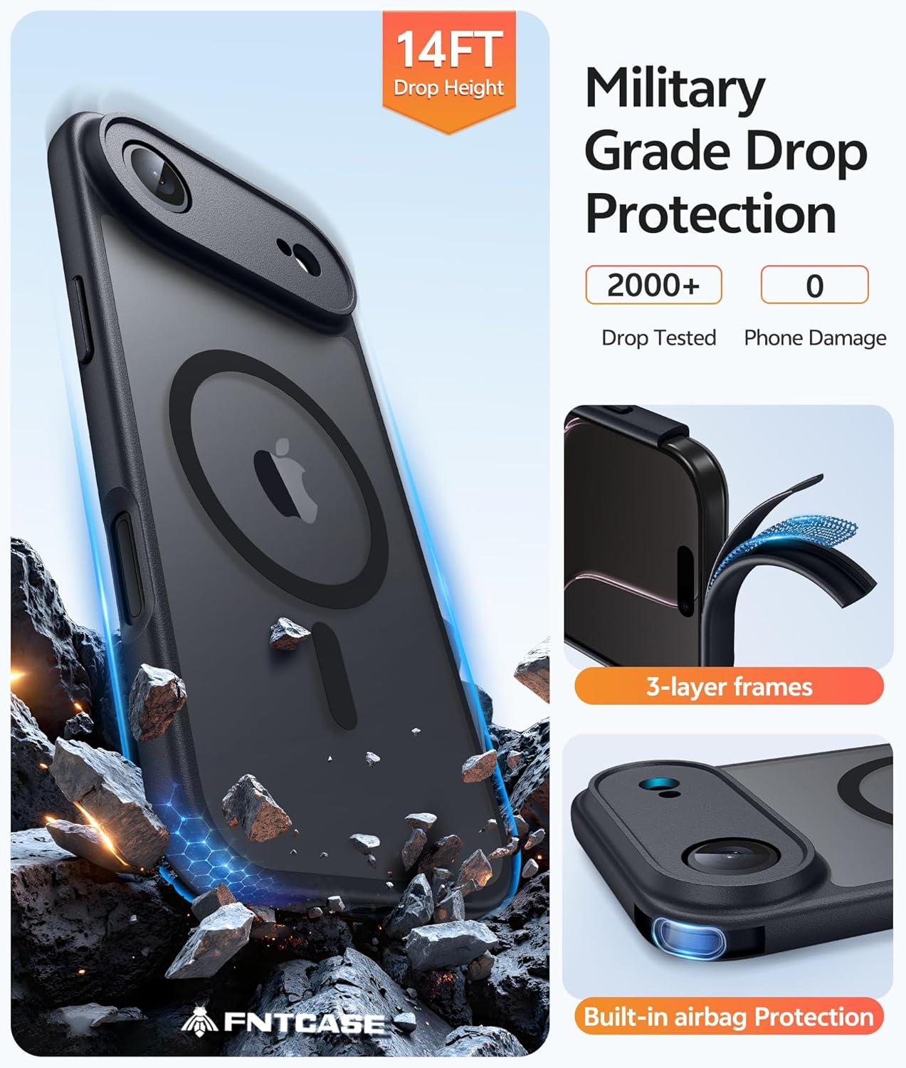 imageFNTCASE for iPhone 17 Case Compatible with Magsafe Translucent Matte Cases with Full Camera Protection Screen Protector Military Grade Shockproof Protective Phone Cover Light PurpleBlack