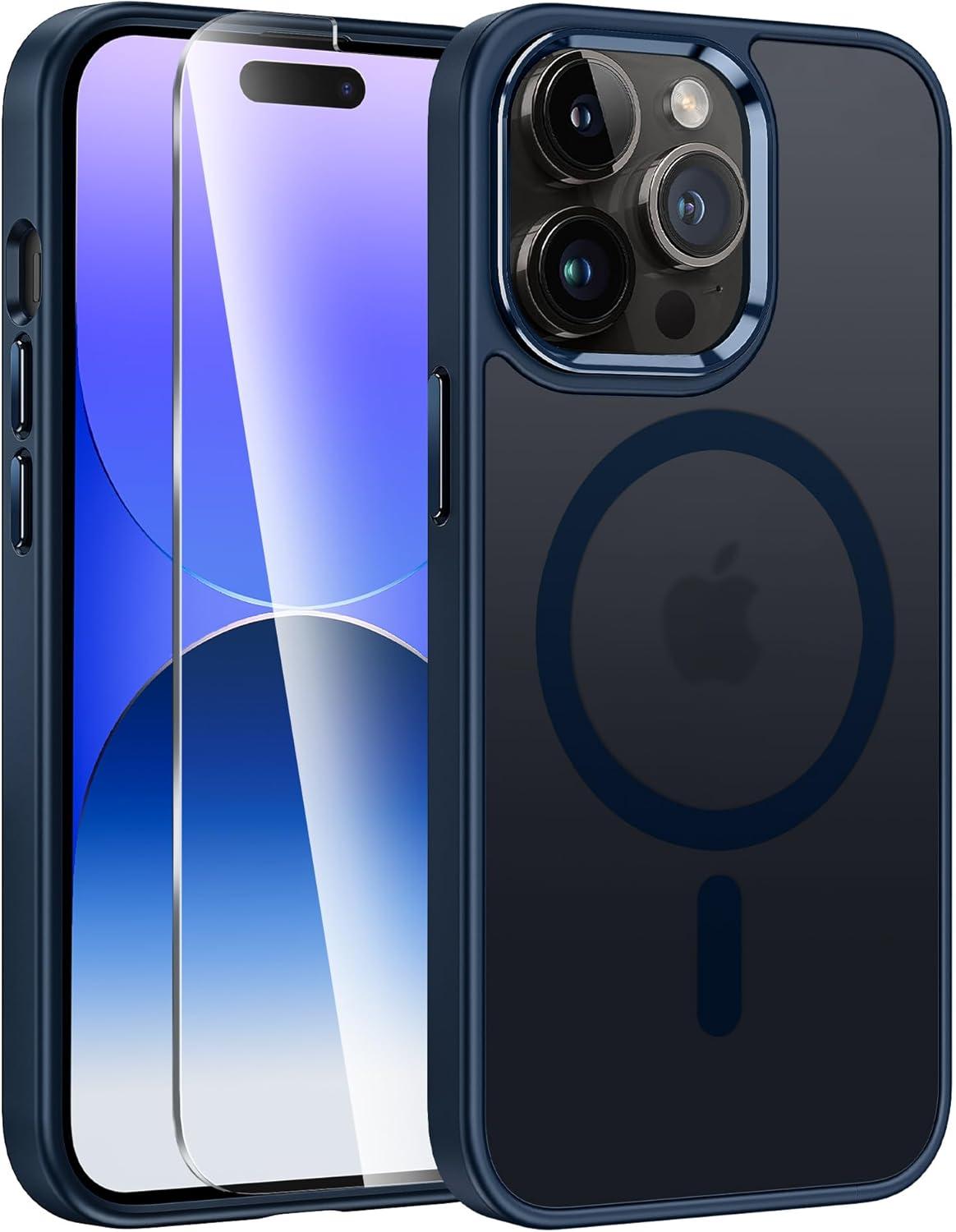imageFNTCASE for iPhone 17 Case Compatible with Magsafe Translucent Matte Cases with Full Camera Protection Screen Protector Military Grade Shockproof Protective Phone Cover Light PurpleBlue