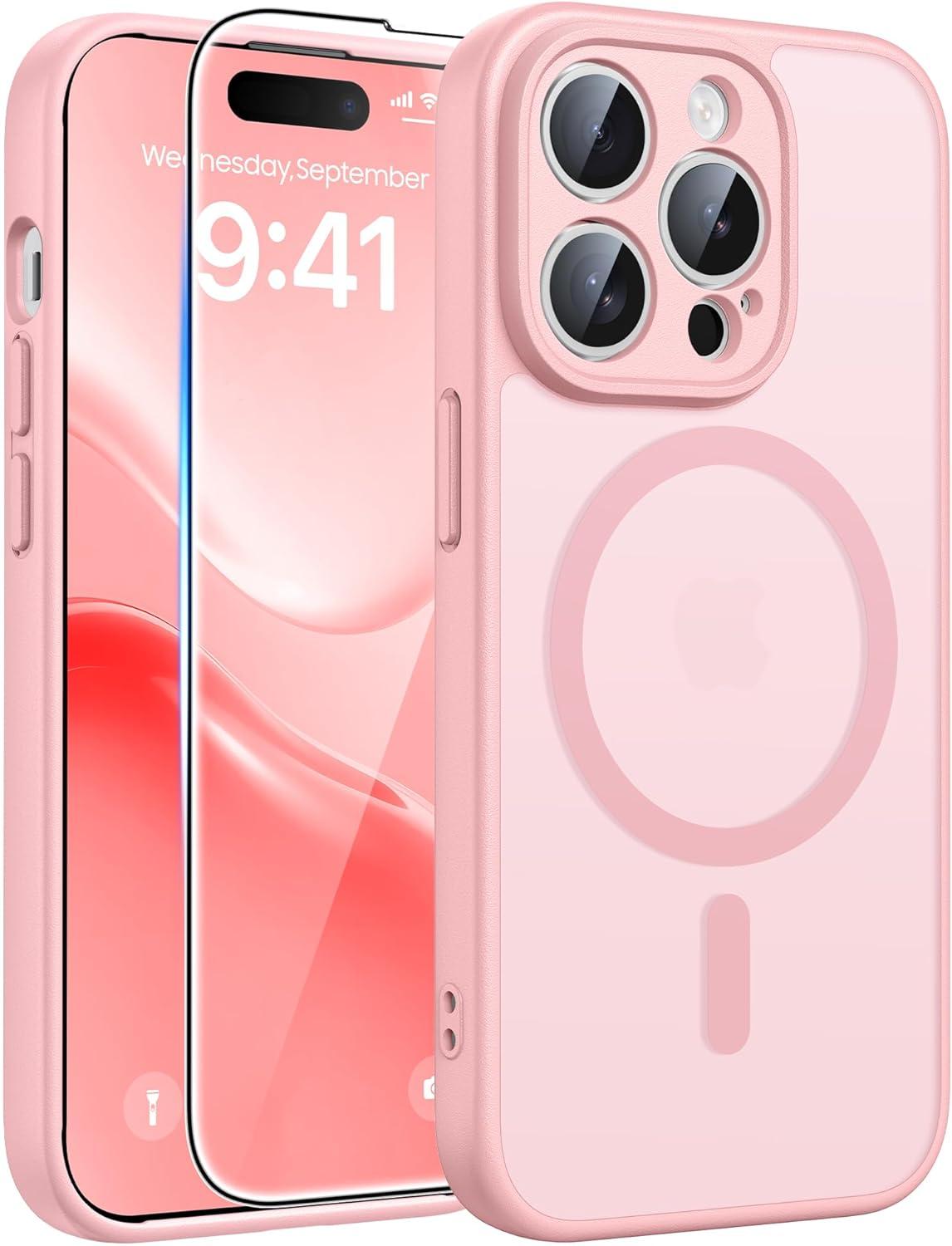 imageFNTCASE for iPhone 17 Case Compatible with Magsafe Translucent Matte Cases with Full Camera Protection Screen Protector Military Grade Shockproof Protective Phone Cover Light PurpleLight Pink