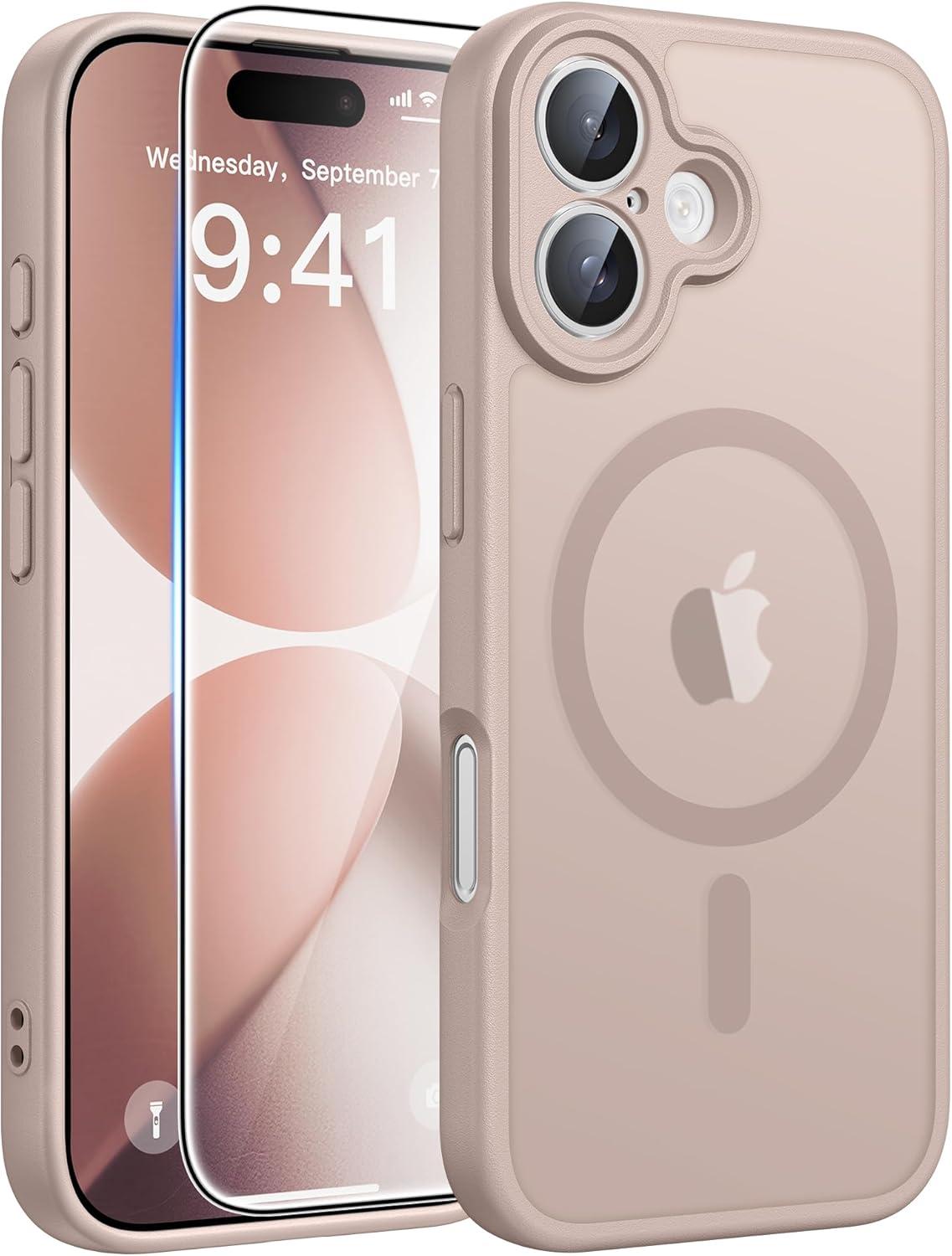 imageFNTCASE for iPhone 17 Case Compatible with Magsafe Translucent Matte Cases with Full Camera Protection Screen Protector Military Grade Shockproof Protective Phone Cover Light PurpleDesert Gold