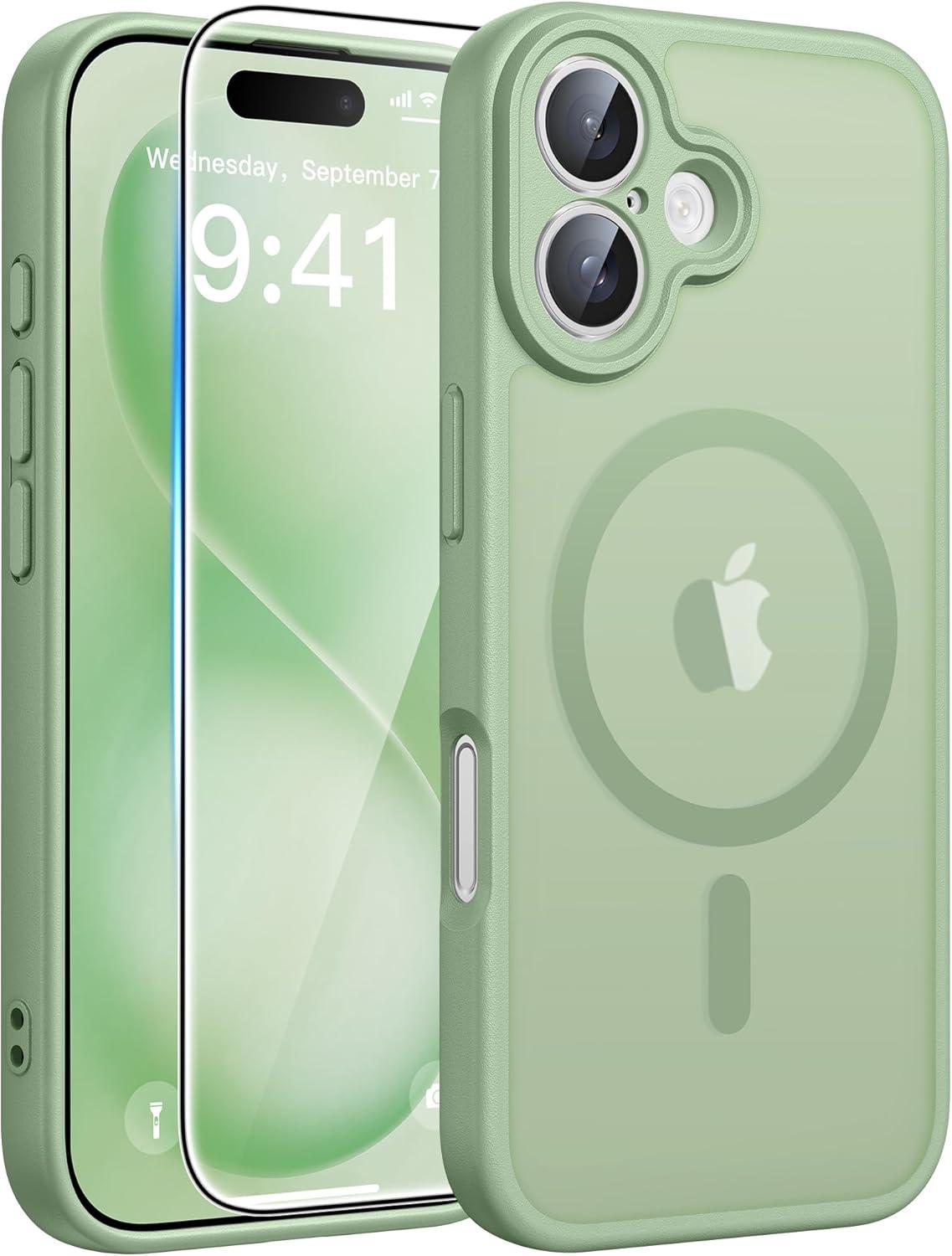 imageFNTCASE for iPhone 17 Case Compatible with Magsafe Translucent Matte Cases with Full Camera Protection Screen Protector Military Grade Shockproof Protective Phone Cover Light PurpleLight Moss