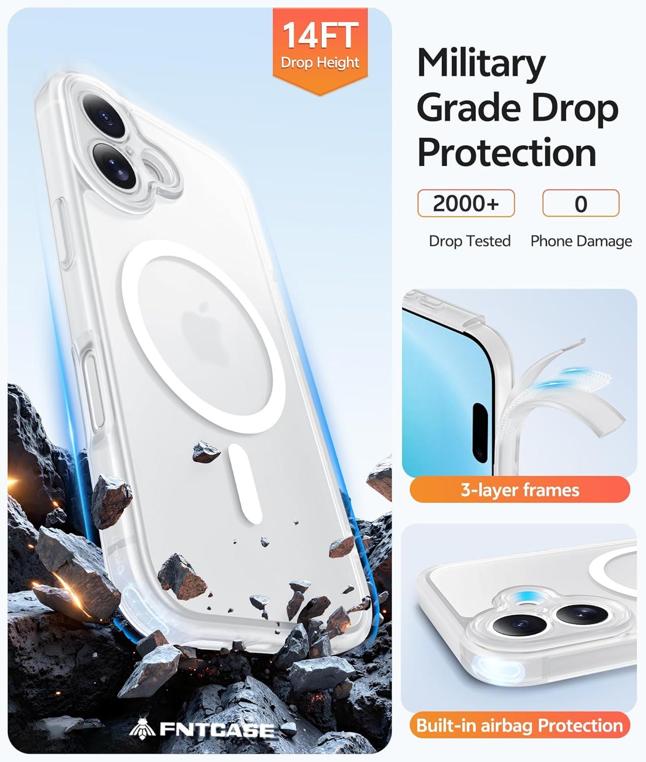 imageFNTCASE for iPhone 17 Case Compatible with Magsafe Translucent Matte Cases with Full Camera Protection Screen Protector Military Grade Shockproof Protective Phone Cover Light PurpleWhite