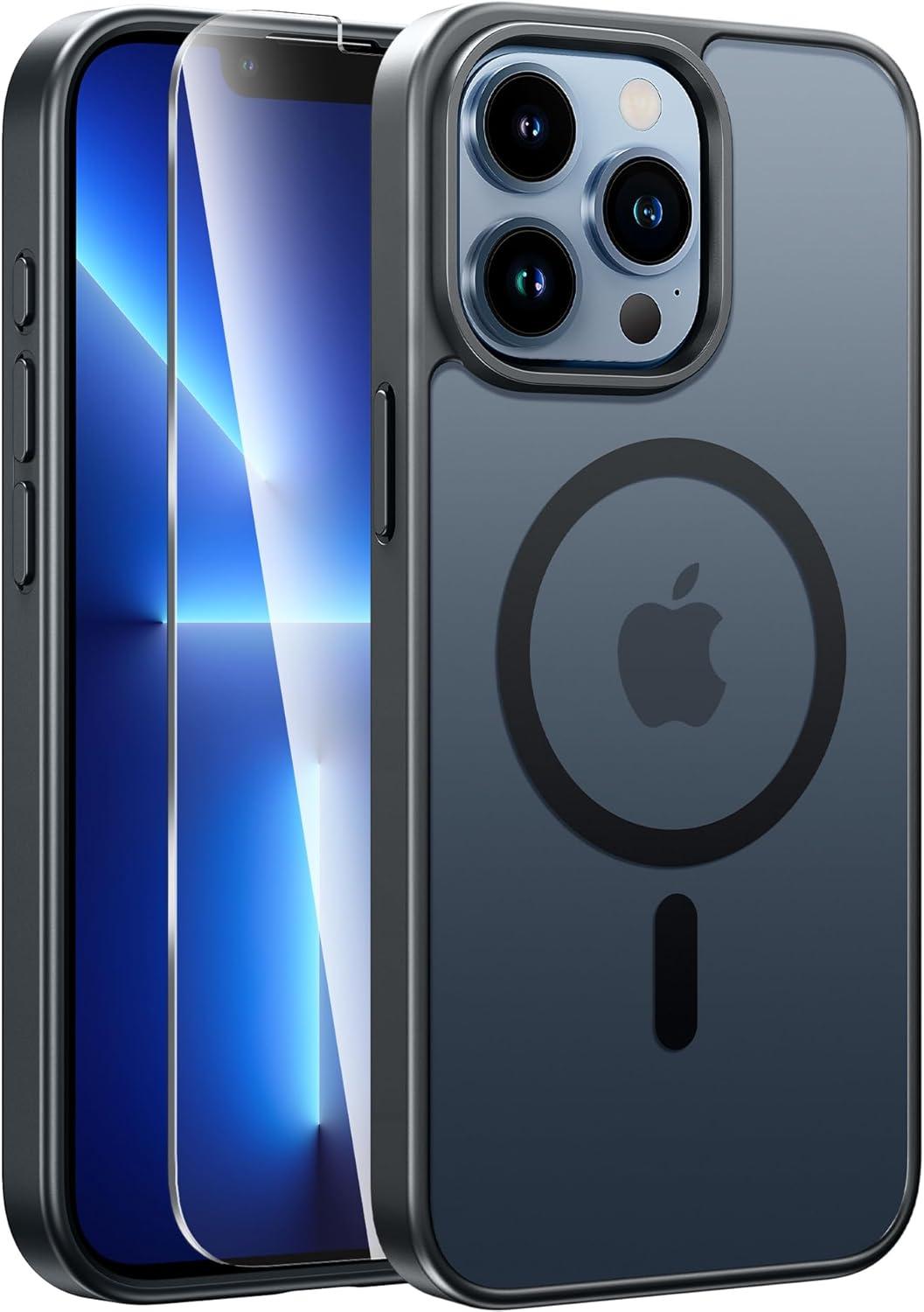 imageFNTCASE for iPhone 17 Case Compatible with Magsafe Translucent Matte Cases with Full Camera Protection Screen Protector Military Grade Shockproof Protective Phone Cover Light PurpleBlack