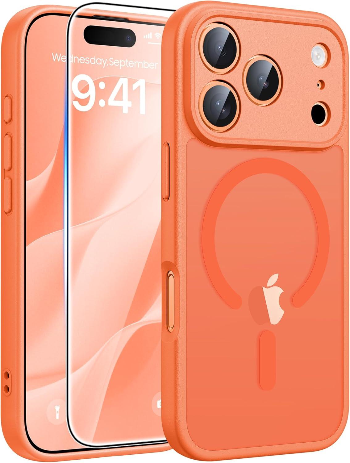 imageFNTCASE for iPhone 17 Case Compatible with Magsafe Translucent Matte Cases with Full Camera Protection Screen Protector Military Grade Shockproof Protective Phone Cover Light PurpleOrange