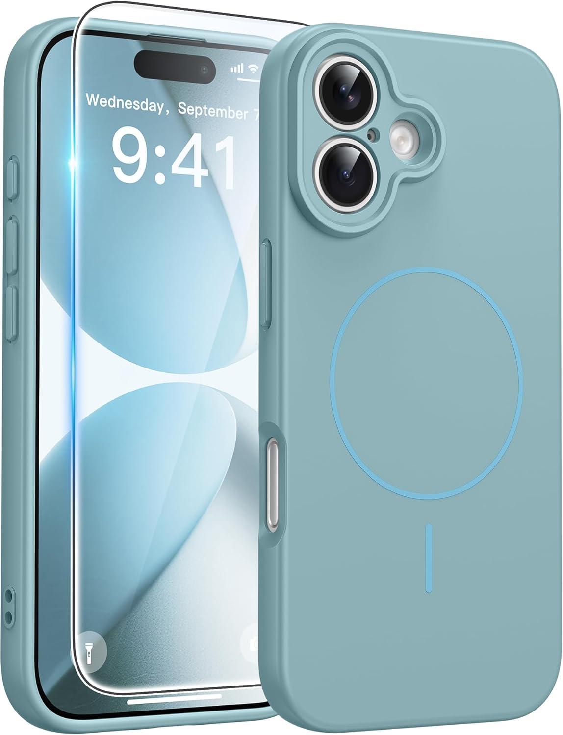 imageFNTCASE for iPhone 17 Case Compatible with Magsafe Translucent Matte Cases with Full Camera Protection Screen Protector Military Grade Shockproof Protective Phone Cover Light PurpleFull Blue
