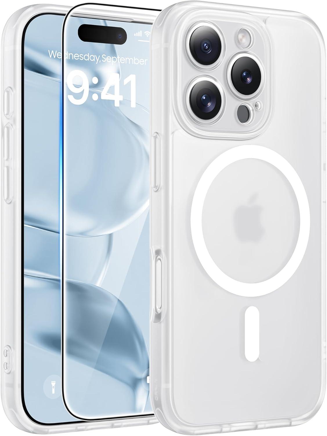 imageFNTCASE for iPhone 17 Case Compatible with Magsafe Translucent Matte Cases with Full Camera Protection Screen Protector Military Grade Shockproof Protective Phone Cover Light PurpleWhite