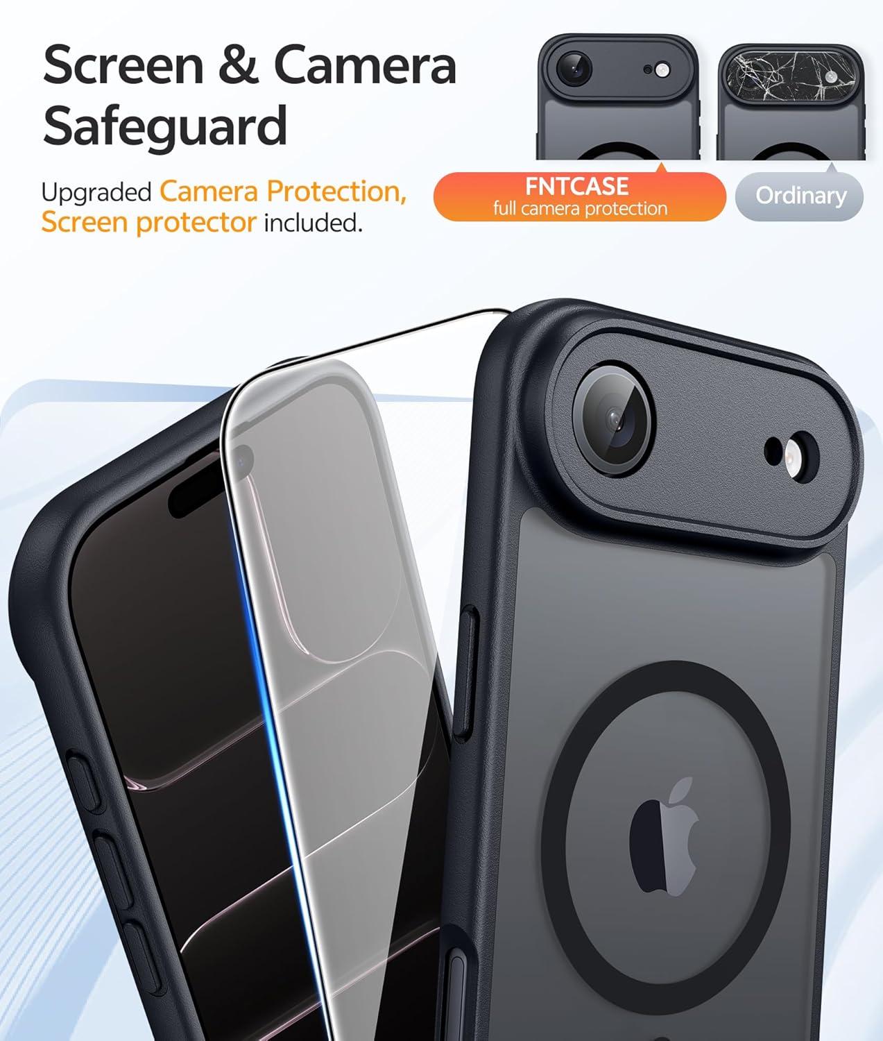 imageFNTCASE for iPhone 17 Case Compatible with Magsafe Translucent Matte Cases with Full Camera Protection Screen Protector Military Grade Shockproof Protective Phone Cover Light PurpleBlack
