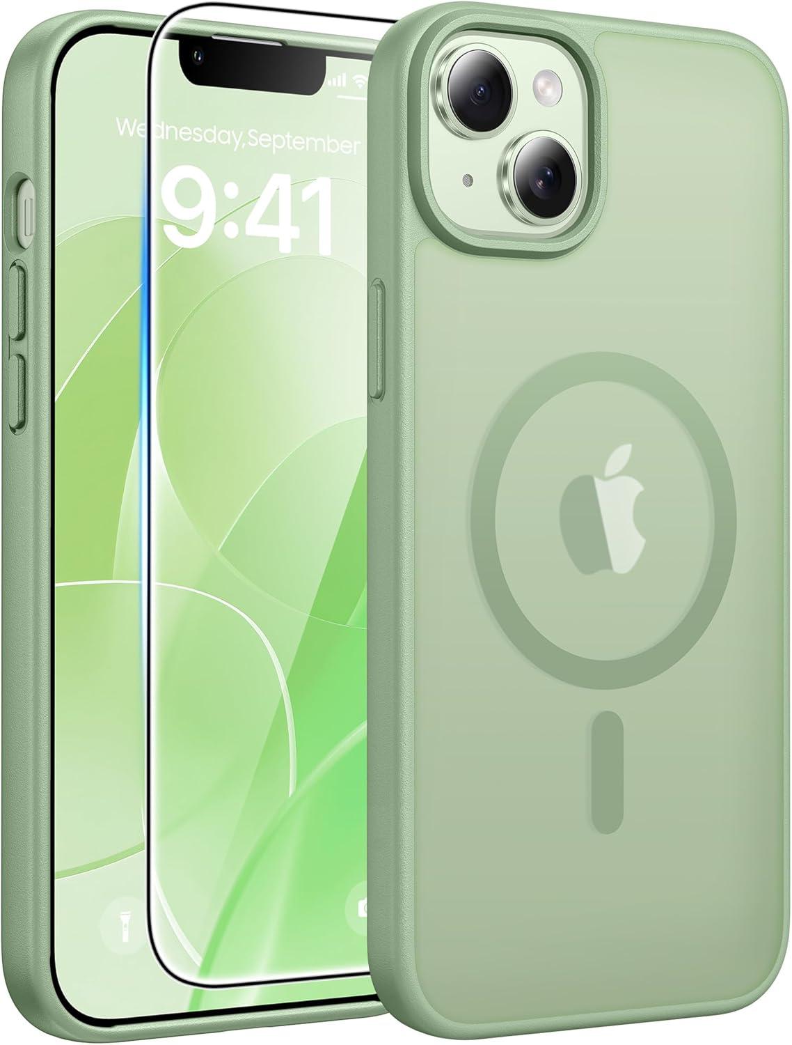 imageFNTCASE for iPhone 17 Case Compatible with Magsafe Translucent Matte Cases with Full Camera Protection Screen Protector Military Grade Shockproof Protective Phone Cover Light PurpleLight Moss