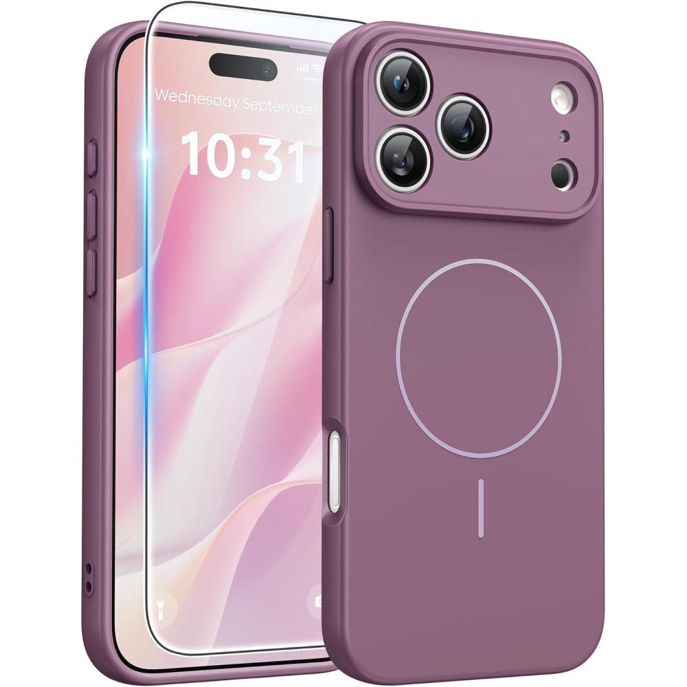 imageFNTCASE for iPhone 17 Case Compatible with Magsafe Translucent Matte Cases with Full Camera Protection Screen Protector Military Grade Shockproof Protective Phone Cover Light PurpleFull Purple